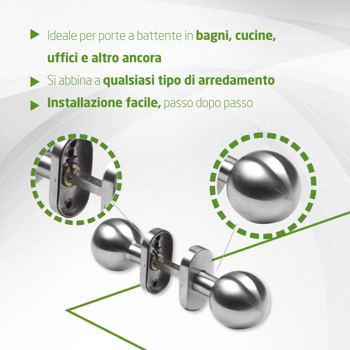Amig – Pomolo/Maniglia rotonda per porta interna – Mod. 11AL – Impugnatura ergonomica – Rosetta rotonda – Acciaio inox 18/8 satinato – Ø62 x 77 mm
