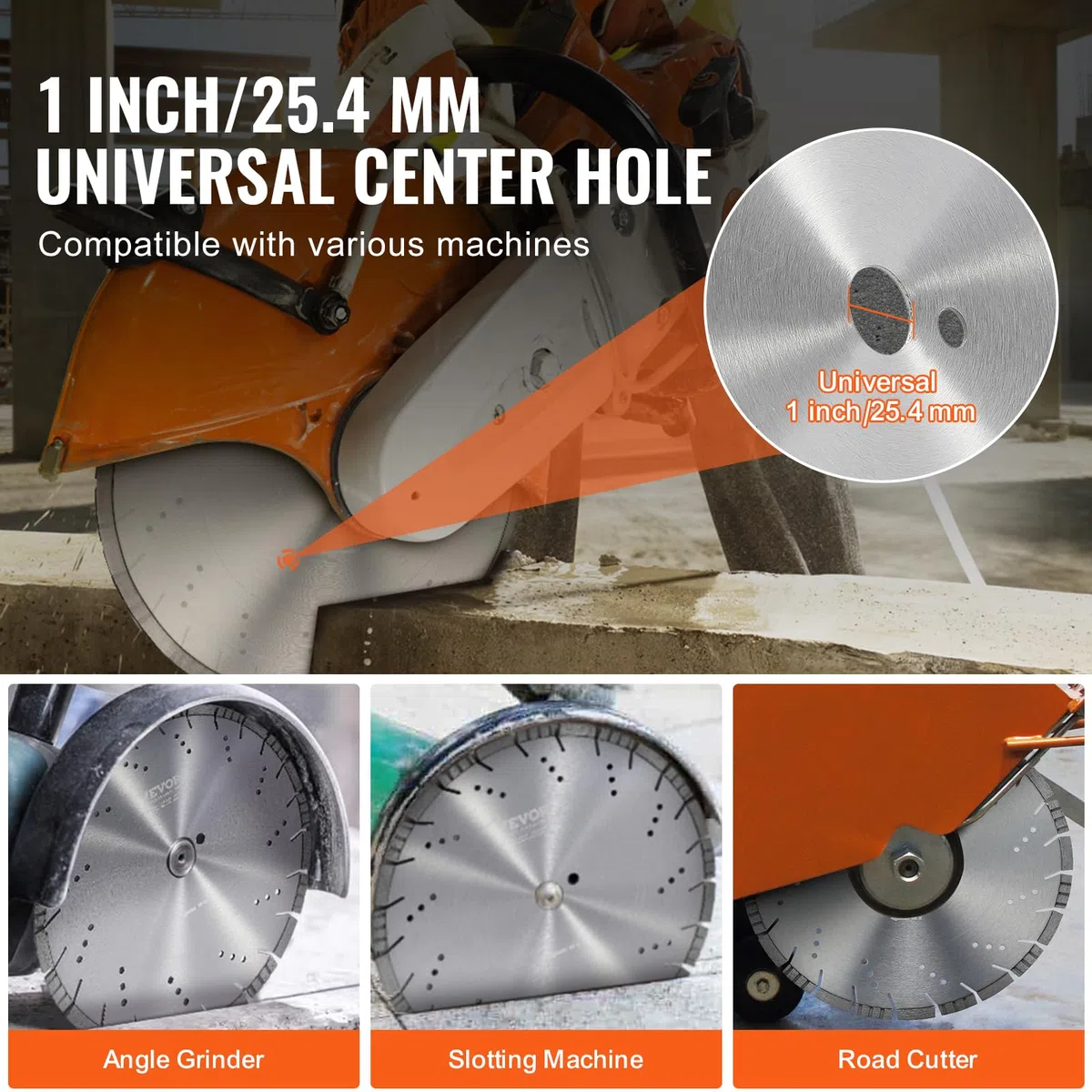 VEVOR Lama per troncatrice diamantata per cemento da 40 cm per lavori a secco o a umido, Lama per troncatrice a segmenti diamantati da 12 mm con denti obliqui, diametro foro centrale 25,4 mm