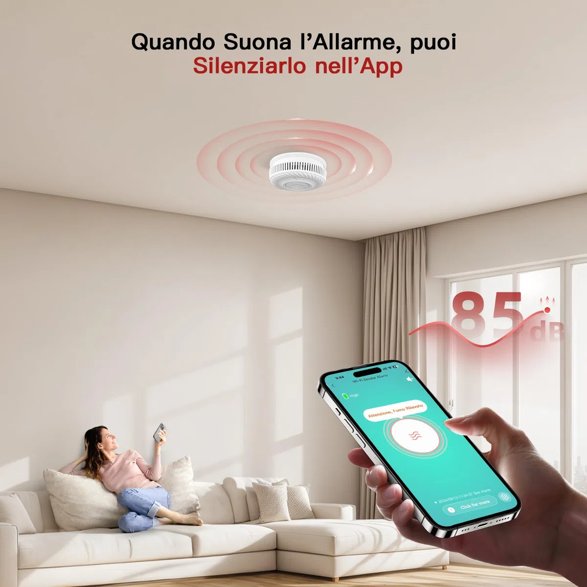 PHYSEN Intelligente Rilevatore di Fumo 10 Anni Batteria, Rilevatore di Fumo Wi-Fi con Sensore Fotoelettrico, Rilevatore di Incendio Conformi a EN14604, Compatibile con Tuya/Smart Life APP