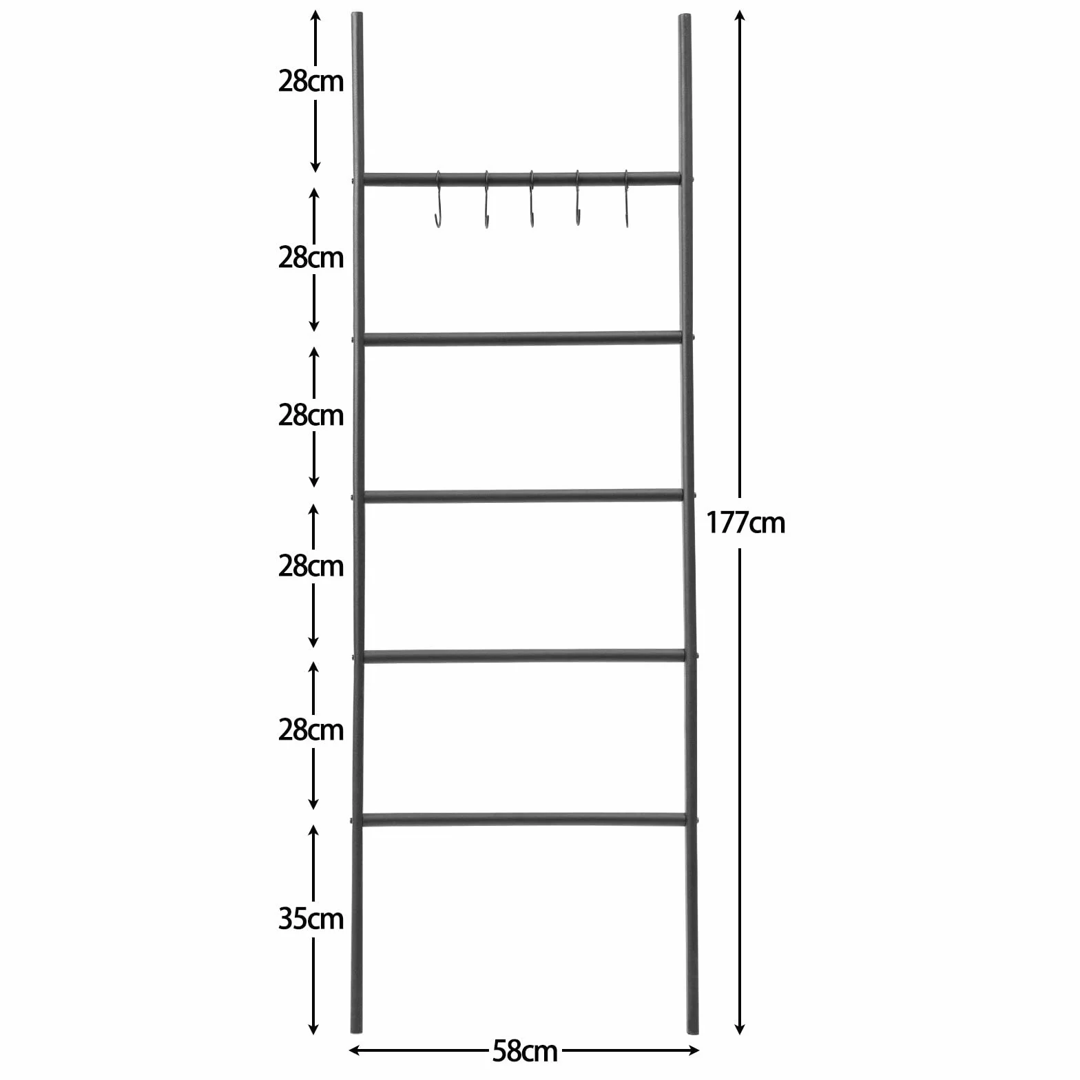 HOOBRO Scala Portasciugamani, Appendiabiti, Portasciugamano Bagno, Scala Decorativa, con 5 movibili Ganci, 58 x 177cm, Stabile, Metallo, Facile da Montare, Nero EBK62CJ01