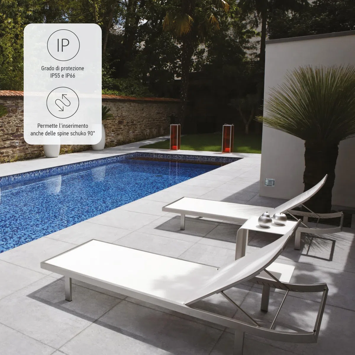 4box - Custodia Wide grado di protezione IP55 completa di presa schuko bivalente. Per scatola incasso 3 moduli. Protezione totale anche a spina inserita. Colore Bianco