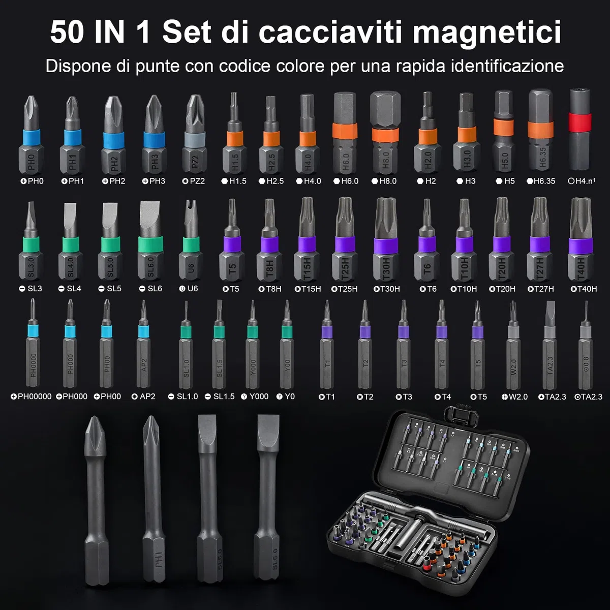 Set cacciavite a cricchetto, 50 in 1 set cacciaviti magnetico, cacciavite S2 con cricchetto a 58 denti, manico a T rimovibile per viti di mobili, strumenti di precisione, strumenti di bicicletta, ecc