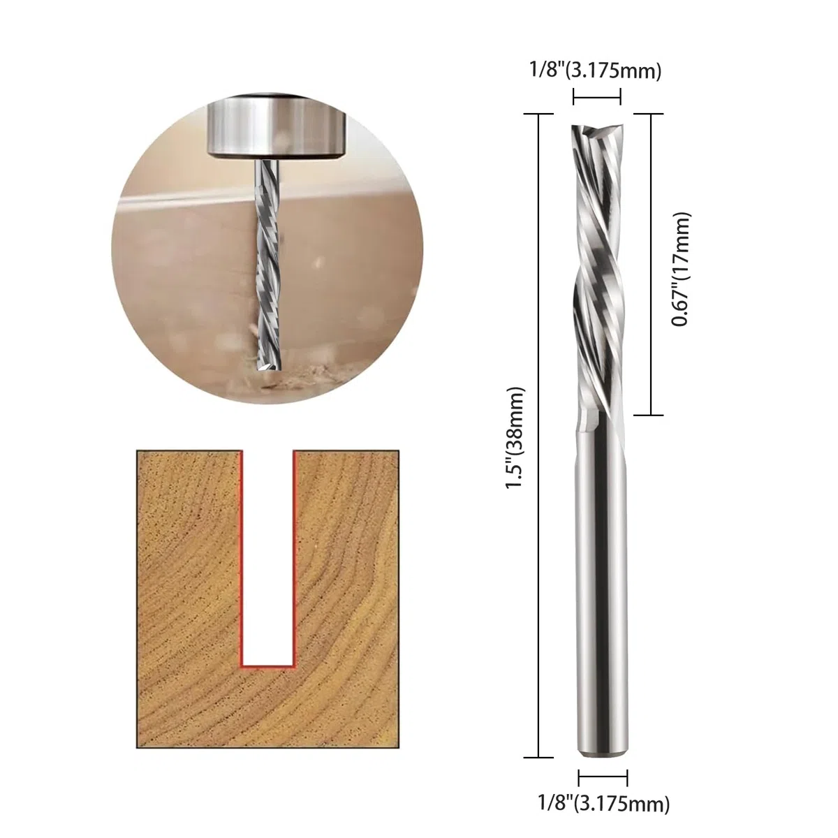 HOZLY 3,175 mm x 17 mm per mancini 2 punte a spirale in carburo per fresa a taglio, confezione da 5 (3.175x3.175x17mm)