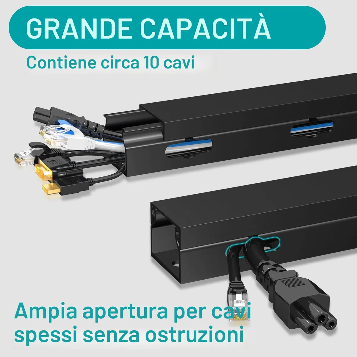 Gestione dei cavi sotto la pista da scrivania, Canalina Passacavi Adesiva Magnetic Nera, 3 Metodi di Montaggio per Nascondere Computer, Scrivania da Gioco, Rete, TV, Cavo di Alimentazione (4PCS)