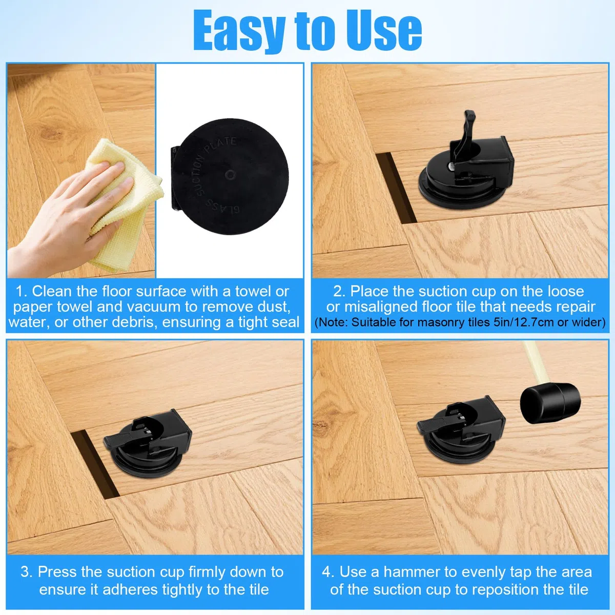 Strumento di Riparazione per Fessure Nel Pavimento, 11,8cm Resistente Pinza Assi Ventosa con Cuscinetto Adesivo in Nanogel per Pavimenti in Vinile e Laminato Ideale Fessure e Crepe Nel Pavimento