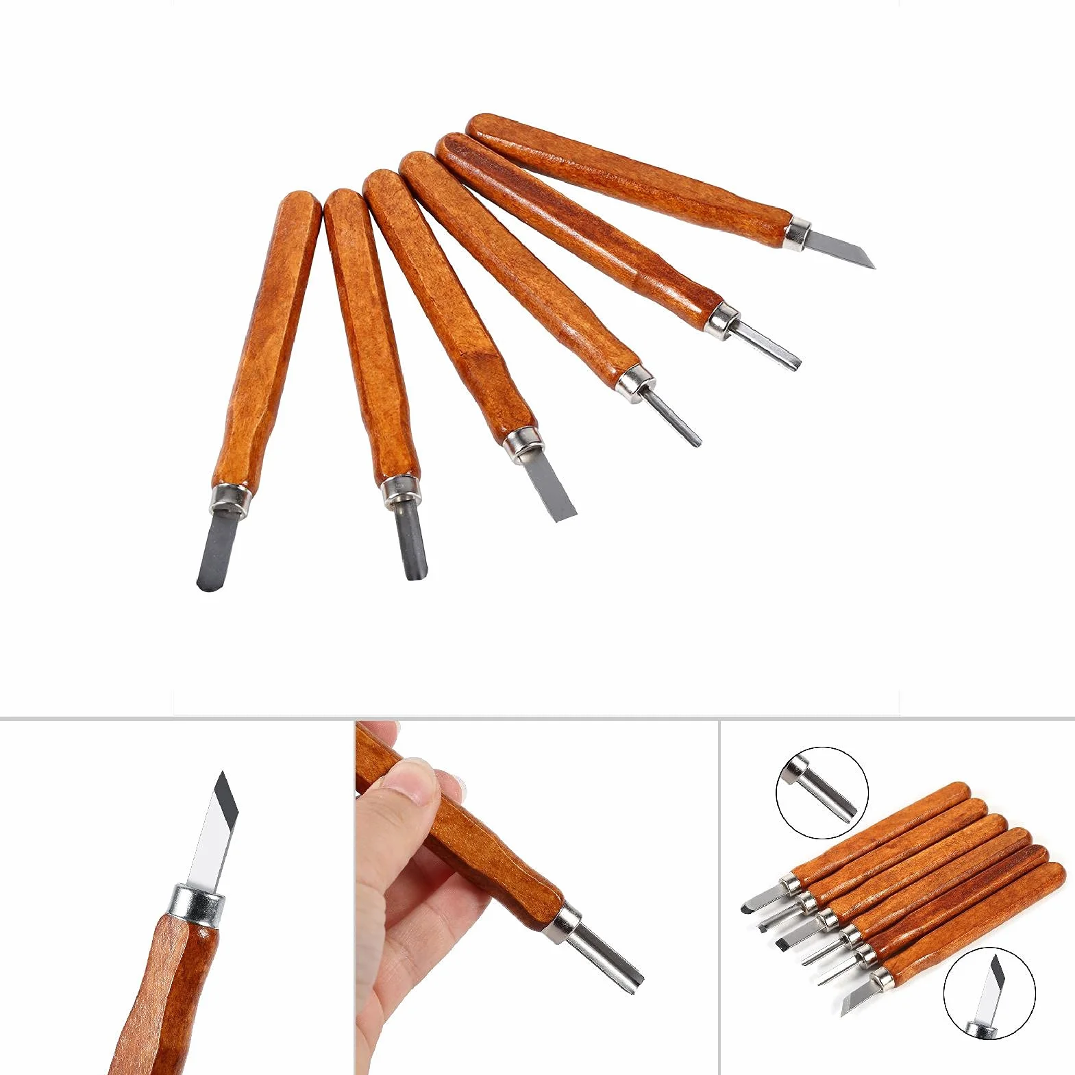 Set di 6 utensili per intaglio del legno, mini scalpello in acciaio con impugnatura manuale per kit fai da te