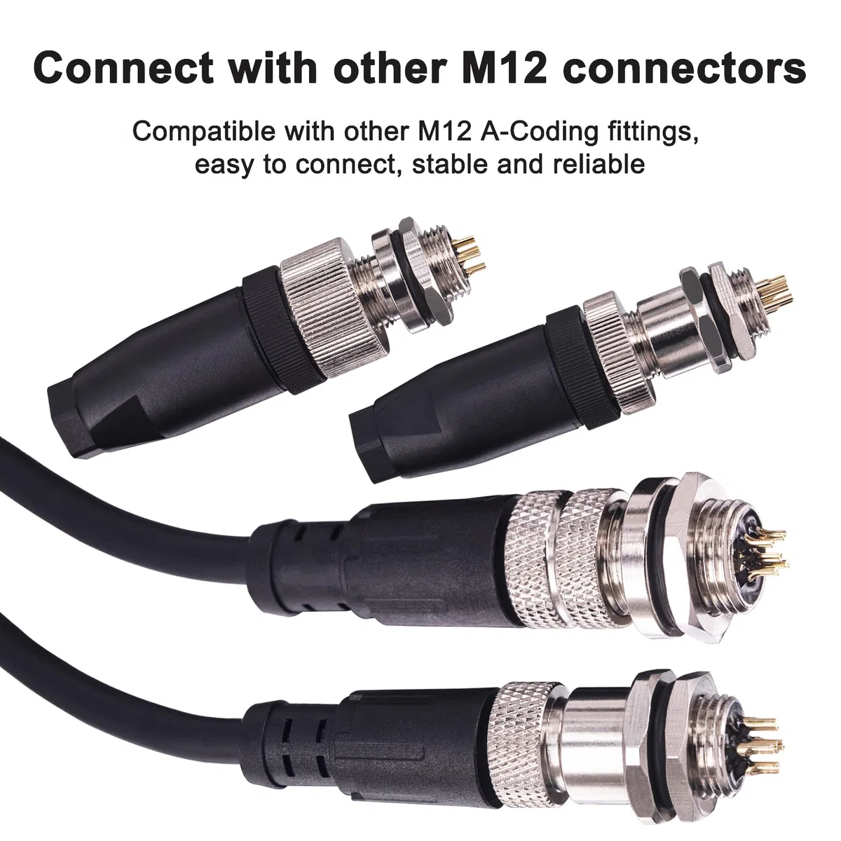 M12 5 poli Maschio + Femmina Connettore Sensore Maschio, Spina Filettata, Presa a Flangia Rotonda Industriale Aerospaziale, Spina in Metallo, Impermeabile IP67, 2 pezzi