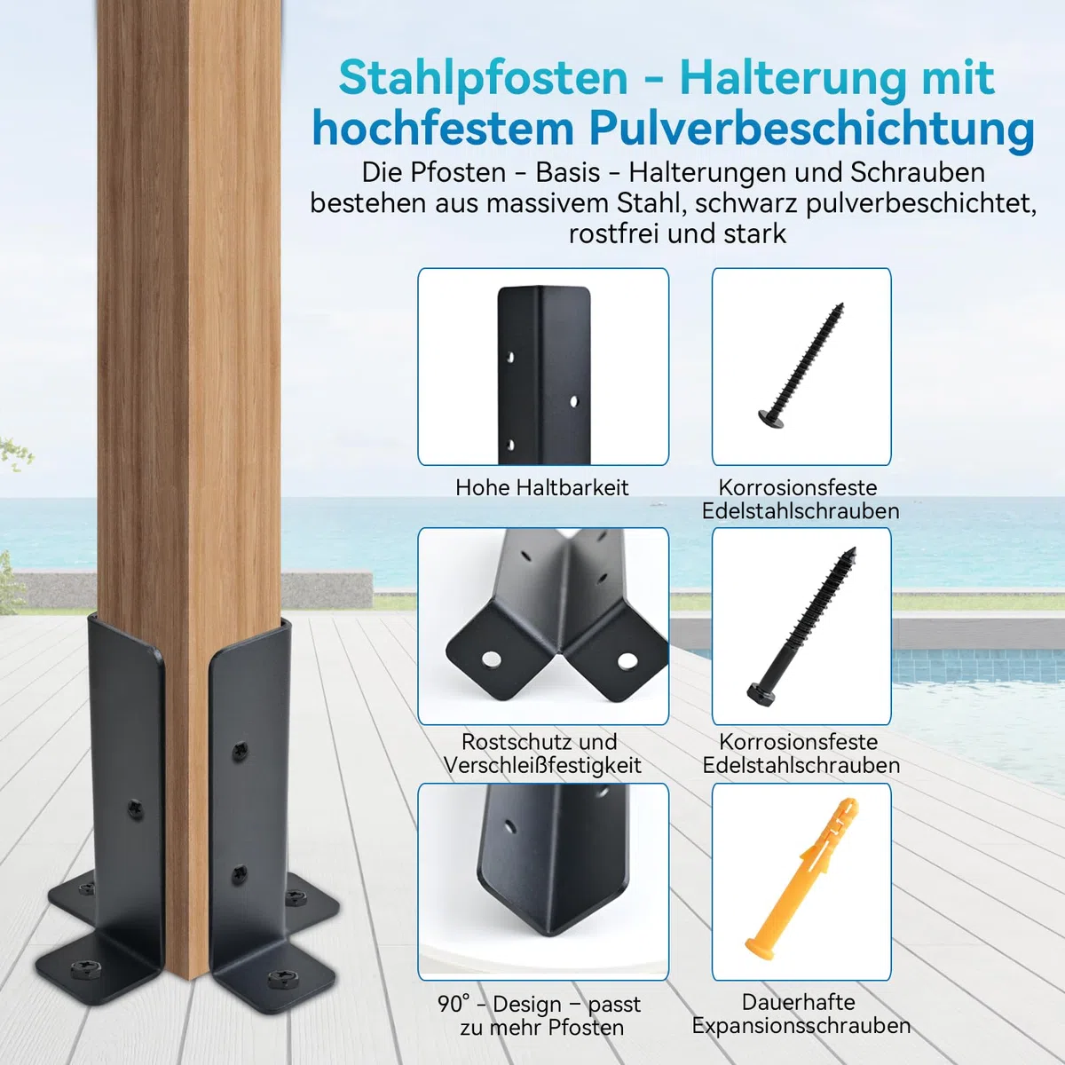 Supporti regolabili su base di ancoraggio, adatti per 1,5 x 1,5, 2 x 2, 2 x 4, 4 x 4, 4 x 4 montanti, per recinzioni in legno e pergolato (8 pezzi)