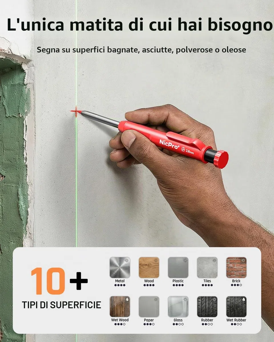 Nicpro 15 Pezzi Matita da Carpentiere con Temperamatite, Matite per Falegname con 40 Ricariche, Strumento Automatico Centro Punch e Strumento Scriba in Carburo, Matite per Lavorazione Legno