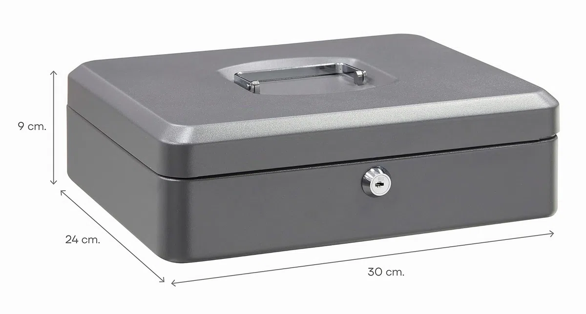 ARREGUI Elegant C9246 Cassetta di sicurezza con chiave per contare e trasportare denaro | Cassetta Portavalori in acciaio con vassoio Portamonete | Cassaforte portatile de 30 cm di larghezza | Grigio