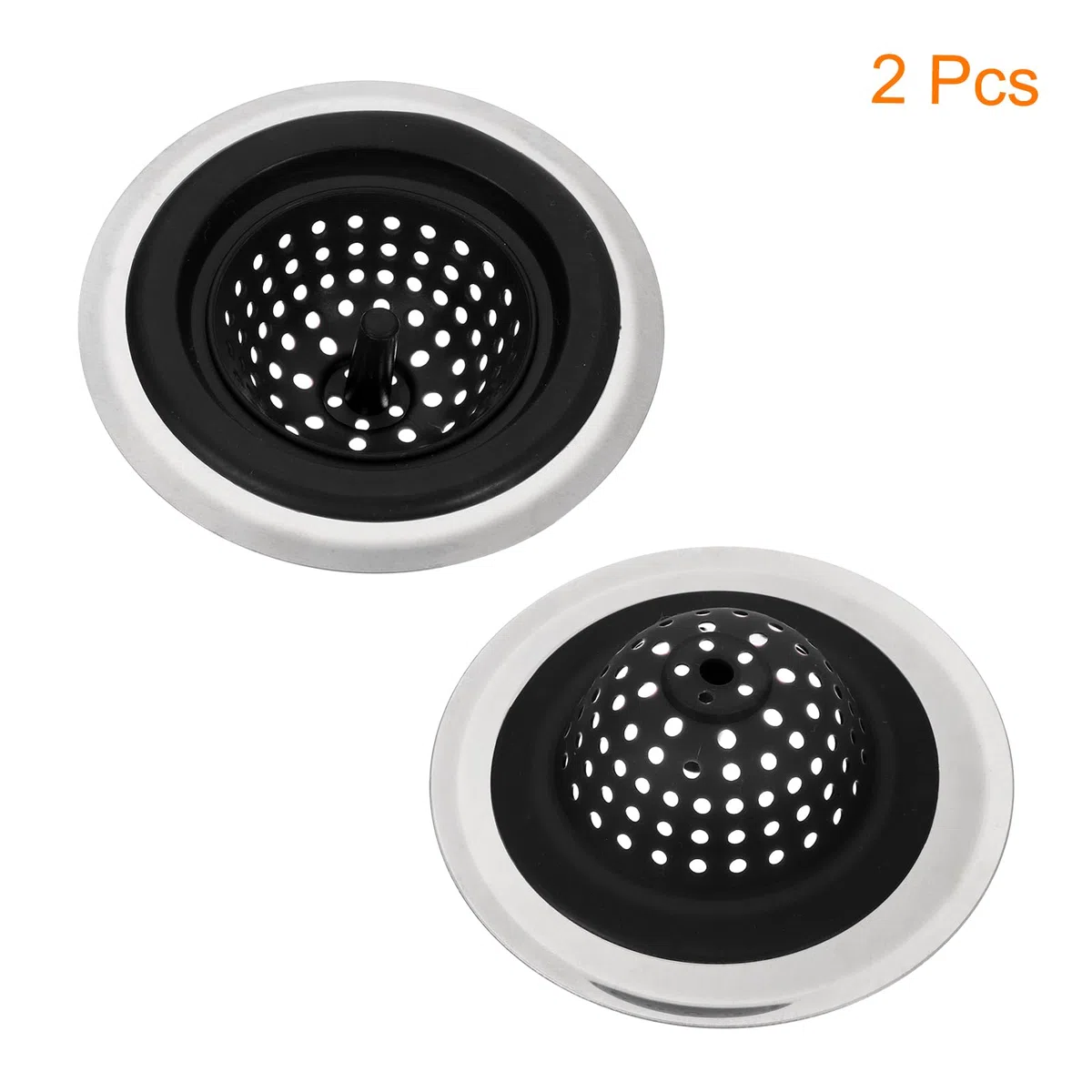 QUARKZMAN Filtro per Lavello in Silicone, 2 Pezzi Filtro per Scarico Lavello da Cucina con Bordo Rimovibile in Acciaio Inossidabile, Diametro 4.7", Nero
