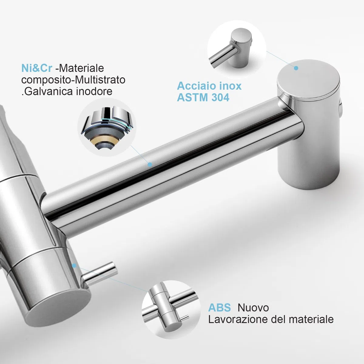 OFFO Asta saliscendi per doccia, 62 cm, montaggio a parete, distanza regolabile da 28 a 61 cm, con supporto di ricambio per soffione doccia, cromato