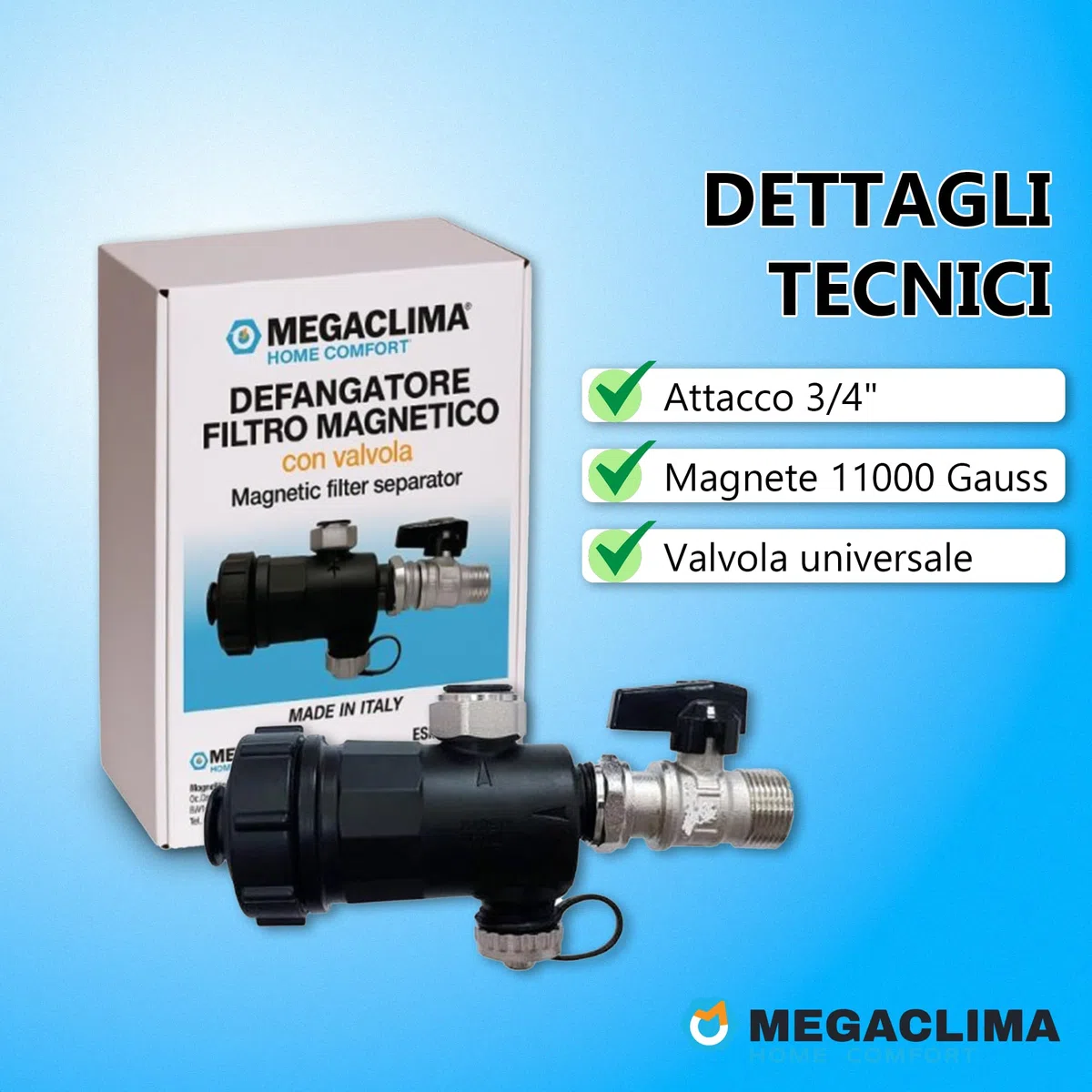Filtro Defangatore Magnetico 3/4" con Valvola Universale | Per Caldaie a Condensazione | Magneti 11000 Gauss | Antimpurità | Facile da Installare ESMAGT02PR
