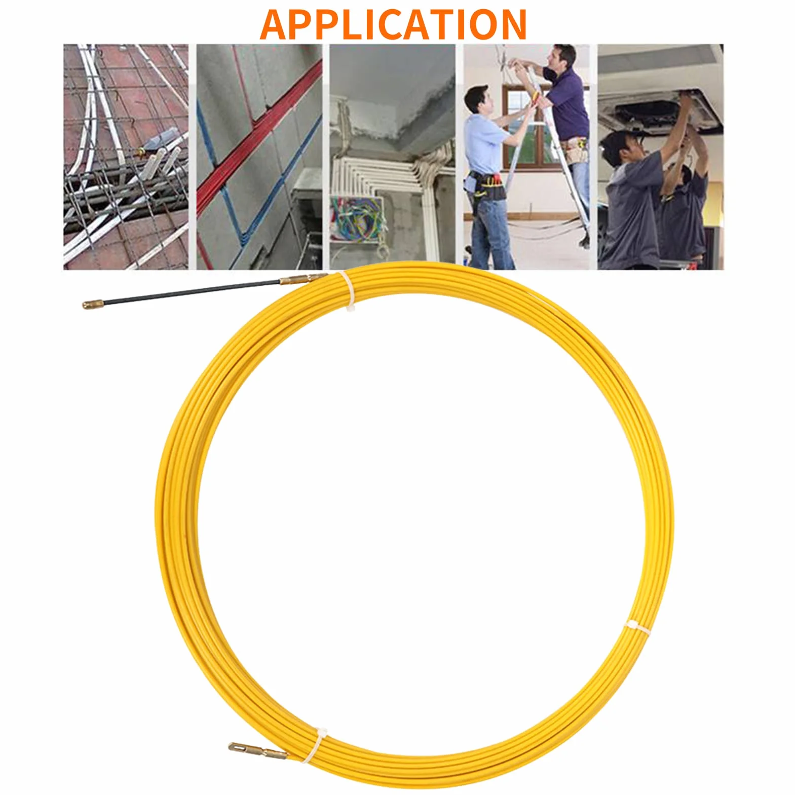 Sonda Passacavi,Sonda Elettricista,Tiracavi diametro 4mm,estrattore per cavi in fibra di vetro,Cable Puller,Fish Tape,Estrattore Cavi Per Cavi Elettricista(20M, giallo)