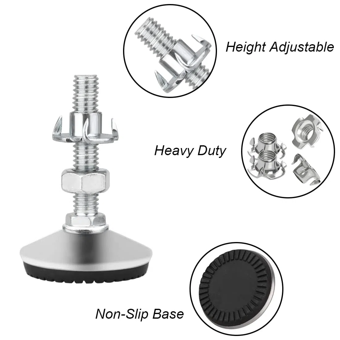 Drenky 12 kit di livellamento per mobili, piedini di livellamento per mobili pesanti in filo metallico esterno con dadi a T e dadi, base in gomma antiscivolo silenziosa (M10x30x50mm)