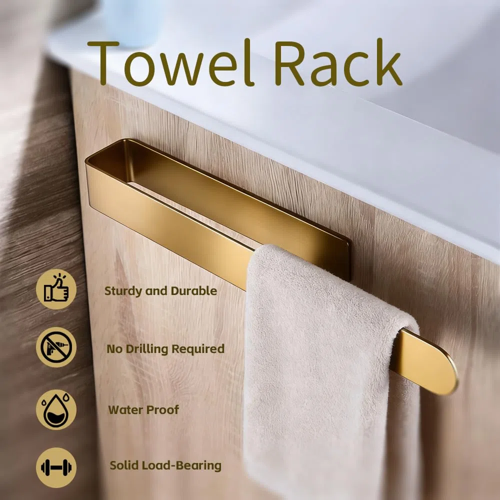 Porta Asciugamani Bagno 35cm Portasciugamani Adesivo Portasciugamani da Parete Acciaio Inossidabile 304 Adesivo Forte 3M Stabile Elegante Oro Opaco