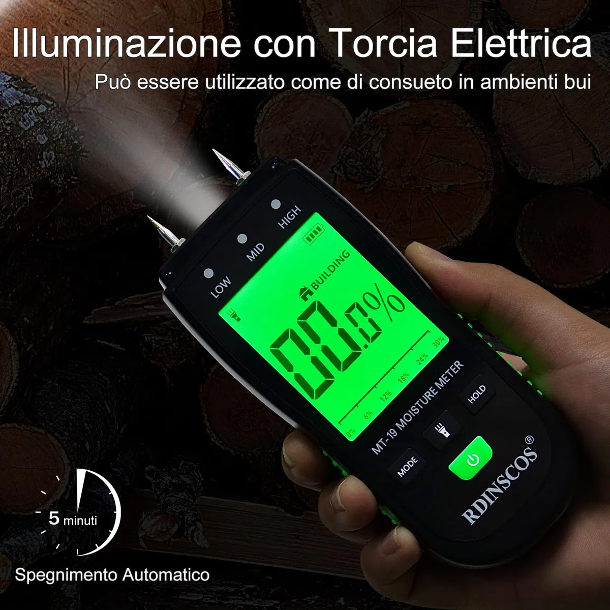 Misuratore di Umidità del Legno,Igrometro Digitale Professionale Rilevatore di Umidità per Legni