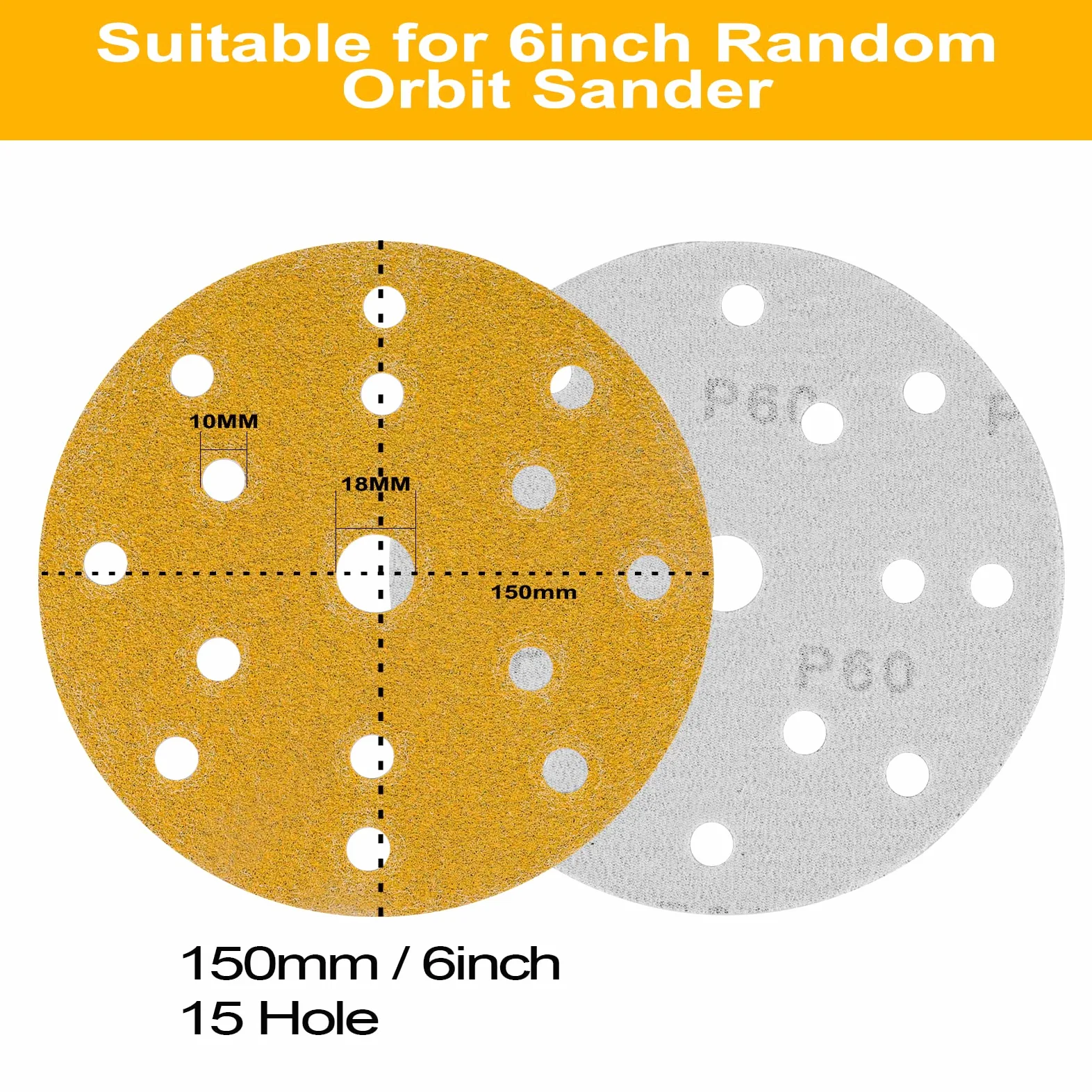 STEBRUAM 50 pezzi Dischi Abrasivi 150mm,320 Grana 15 fori set Fori Rotondi Carta Vetro 150 mm per Orbitale Levigatrice Giraffa per Legno,Metallo