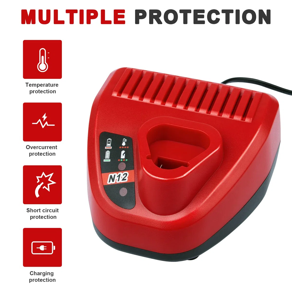 ASUNCELL M12 Caricabatterie per Milwaukee Batterie 48-11-2401, 48-11-2402, 48-11-2420, 48-11-2430, 48-11-2440, 48-11-2460, 48-40, 40, 48-10, 48-1111111111111111 11 11 -24 11, 48-11-2412