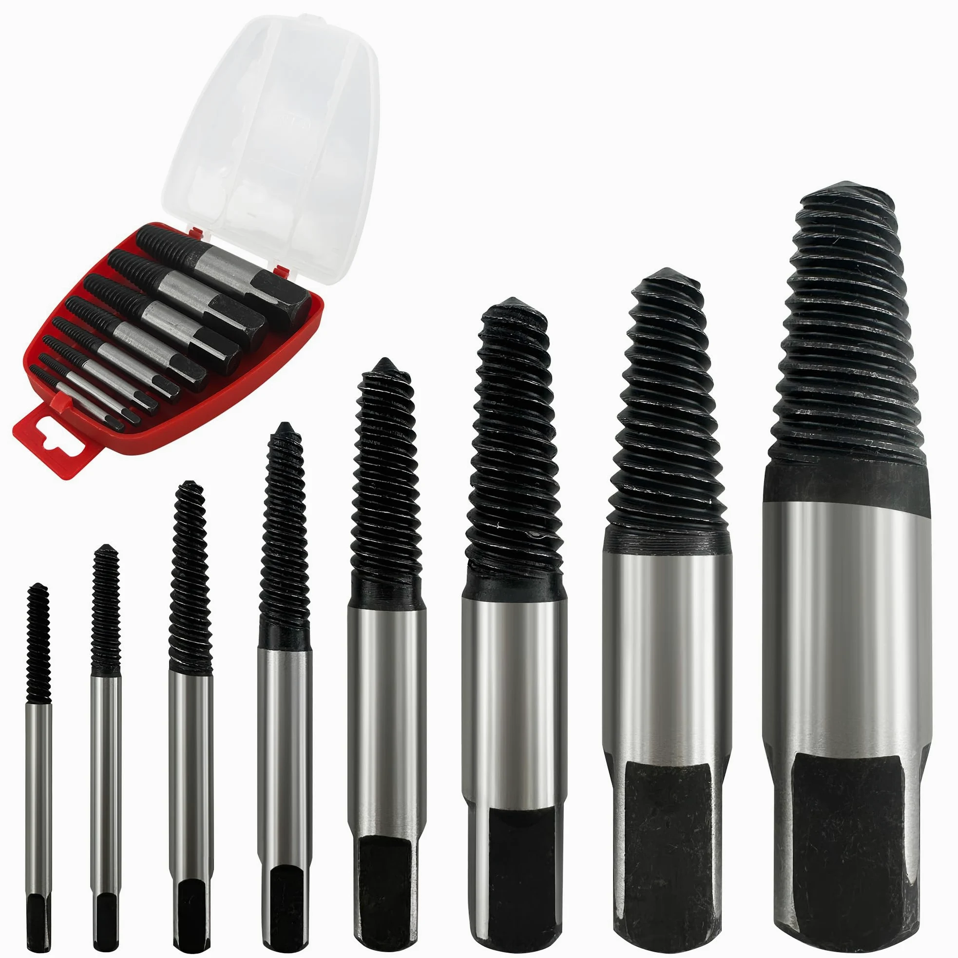 Set di estrattori per viti, 8 pezzi, strumento di svitamento per viti 3mm-19mm, Estrattore Vite Danneggiata, Rotte Strumento di Rimozione Facile per per Bullone per Viti