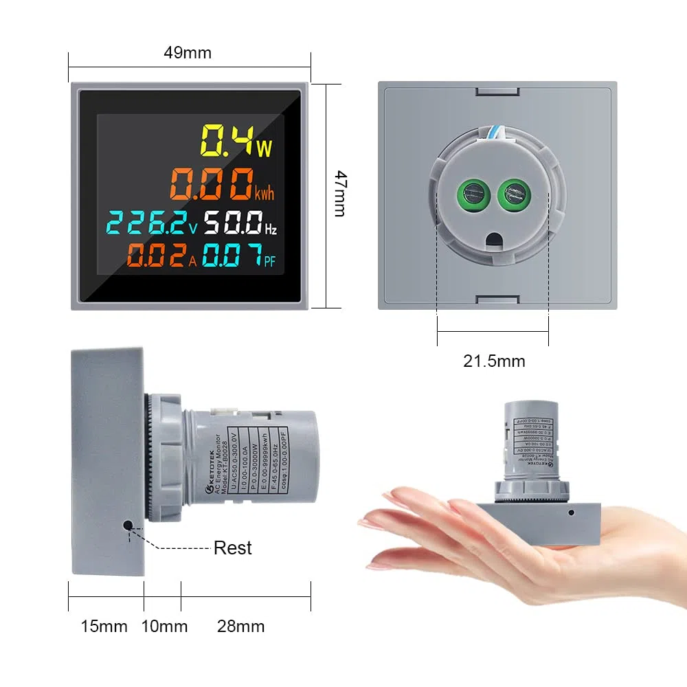 Mini misuratore di energia CA 1 fase 110 V 220 V 100 A Voltmetro Amperometro Wattmetro Tester di frequenza Display LCD HD Fattore di potenza Volt Amp Monitor