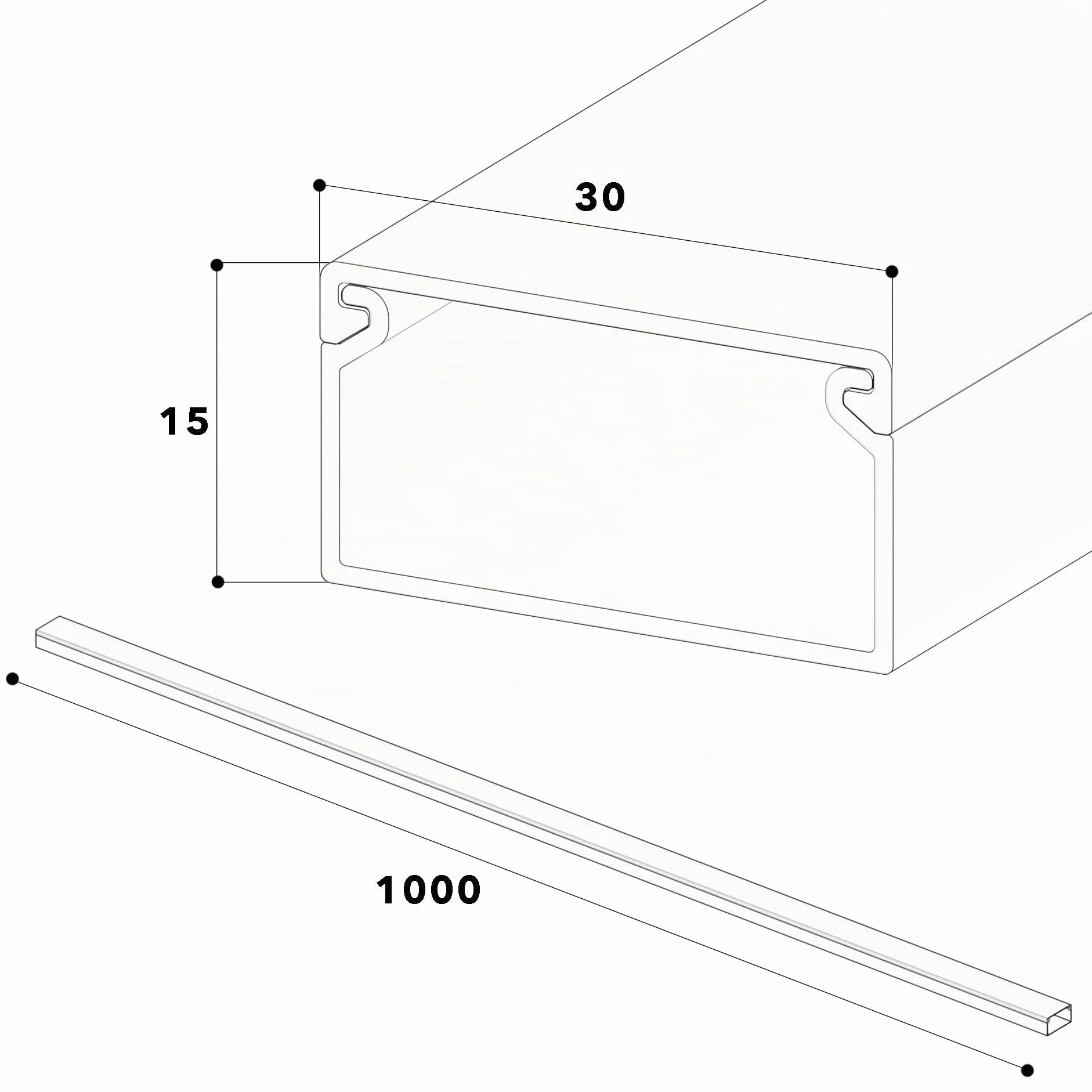 Habengut | canalina per cavi (con fori di montaggio nel pavimento) 15x30 mm, in PVC, lunghezza 4 m (4 x 1 m), nero