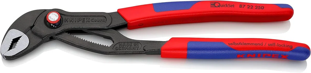 KNIPEX Cobra QuickSet Pinza regolabile di nuova generazione per tubi e dadi bonderizzata grigia rivestiti in materiale bicomponente, forma, 87 22 250