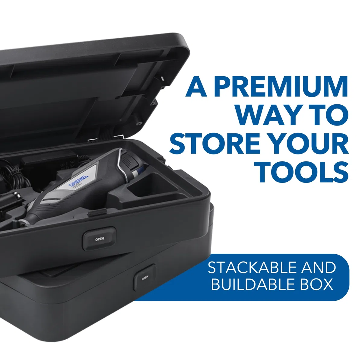 Dremel Black Box Porta Utensili con 6 divisori, supporto accessori organizer fai-da-te personalizzabile per accessori per utensili rotativi, piccoli utensili sistema di stoccaggio compatto, impilabile