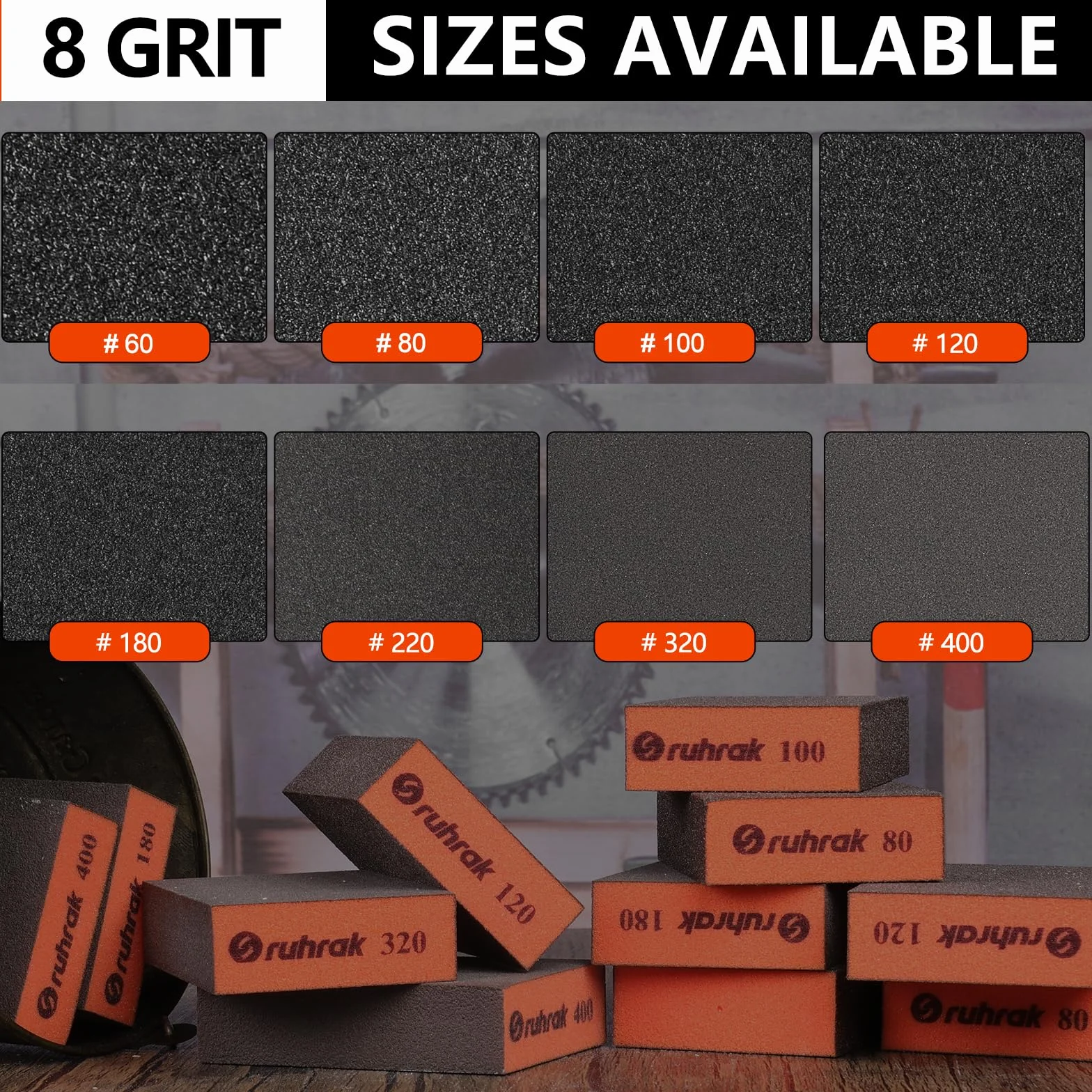 Blocco Abrasivo 12 Pezzi Spugne Abrasive Dure, Grana 220 Tamponi Abrasivi Riutilizzabili Bagnati e Asciutti per Legno, Plastica, Cartongesso e Metallo Polis