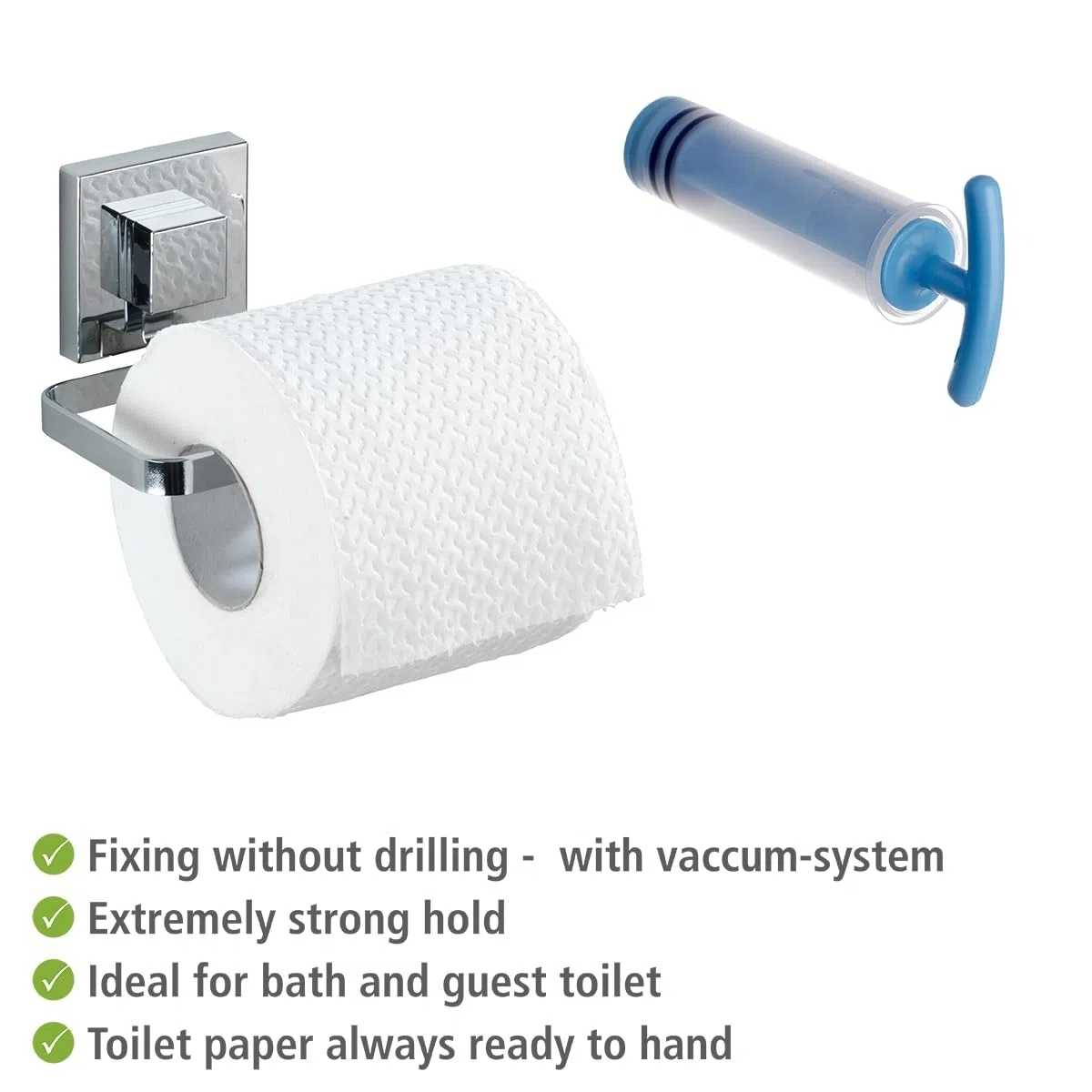 Wenko 22687100 supporto per carta igienica "quadro con Vacuum Loc, Acciaio Inossidabile, Argento, 14 x 11 x 6 cm