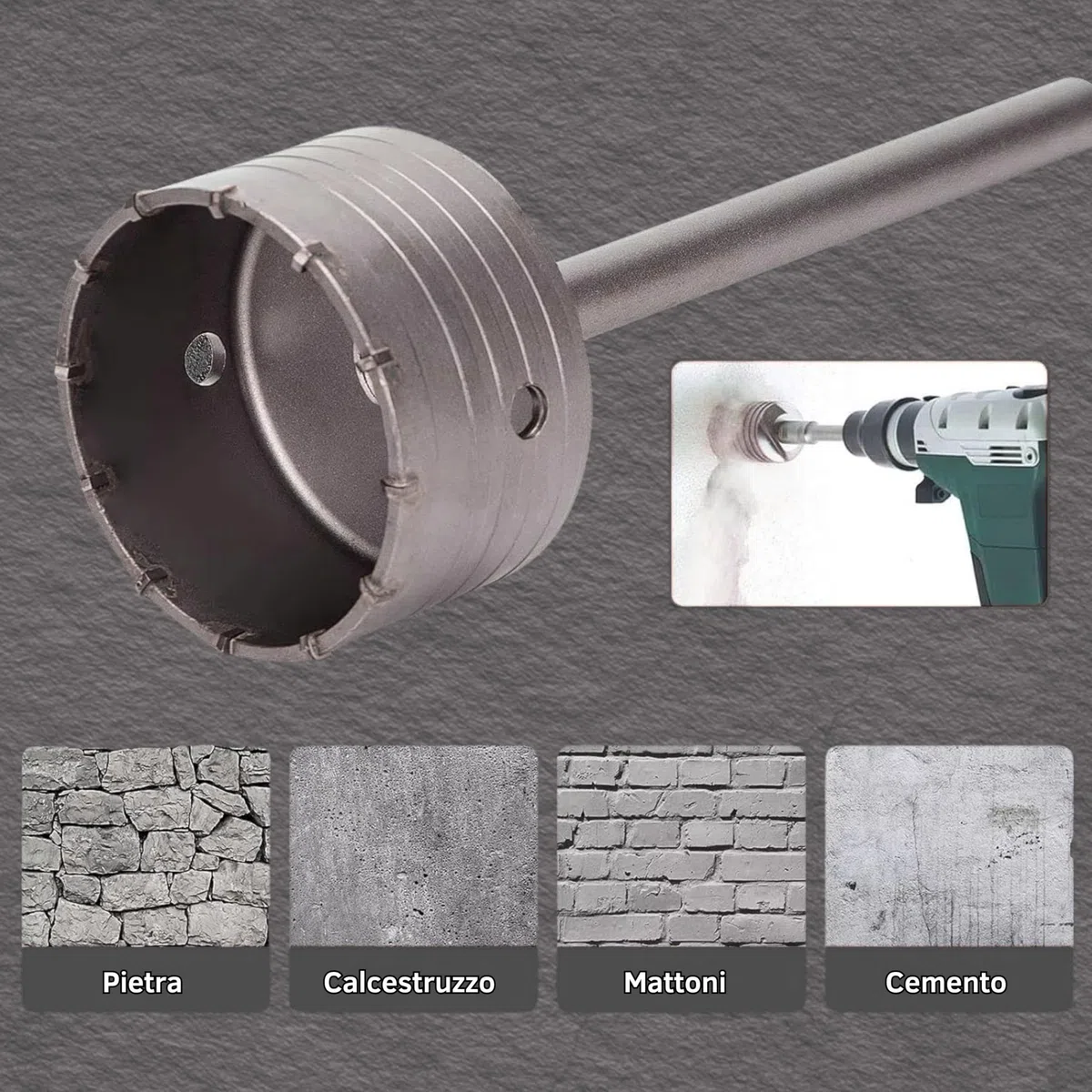 YASTA Fresa Trapano a Tazza Carotatrici per Muro Set da 9 Pz con Attacco SDS Plus Max Corona Per Foratura Calcestruzzo Cemento Pietra Mattoni Forati Punte Valigetta