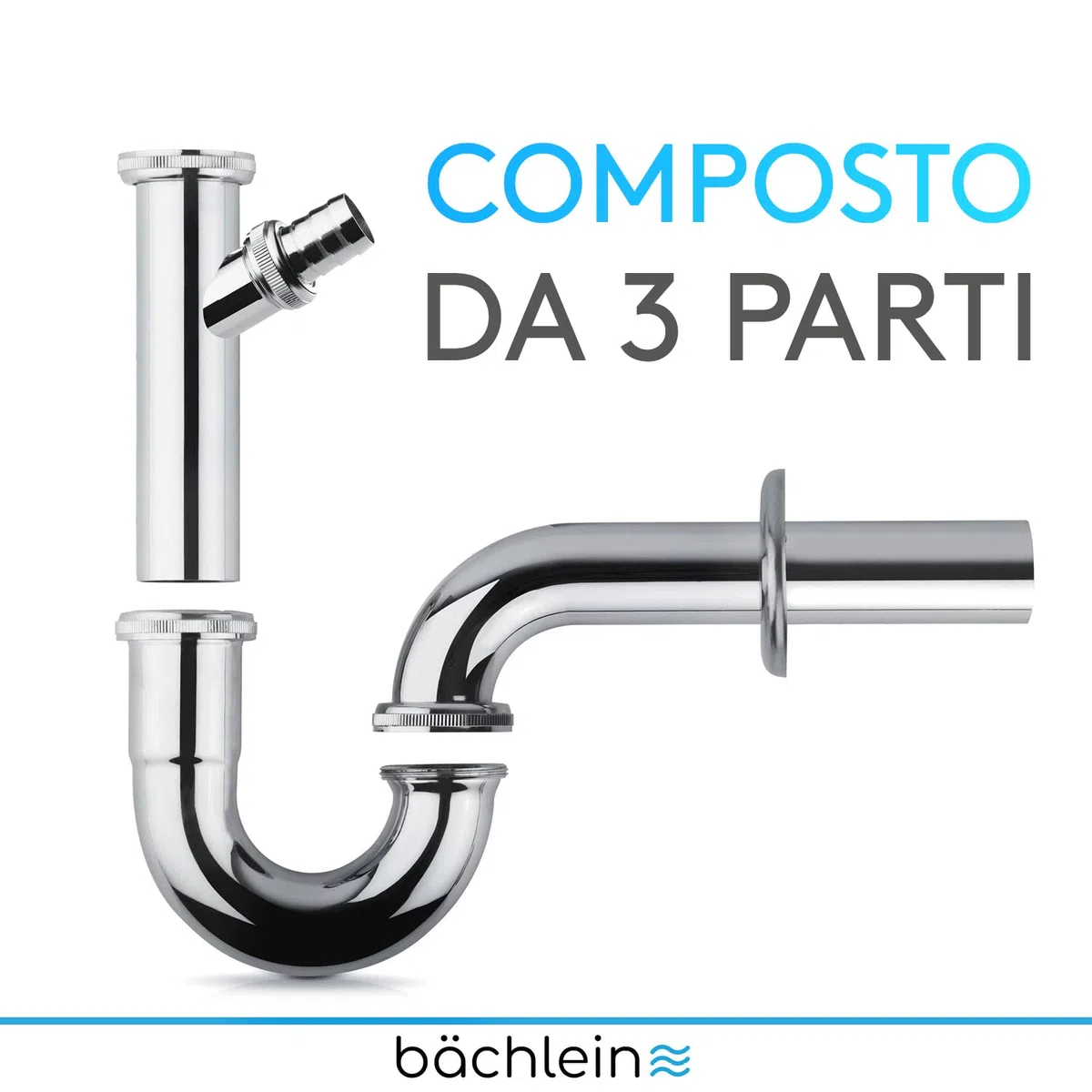 Bächlein sifone universale per lavabo (extra lungo 200mm - sifone tubolare