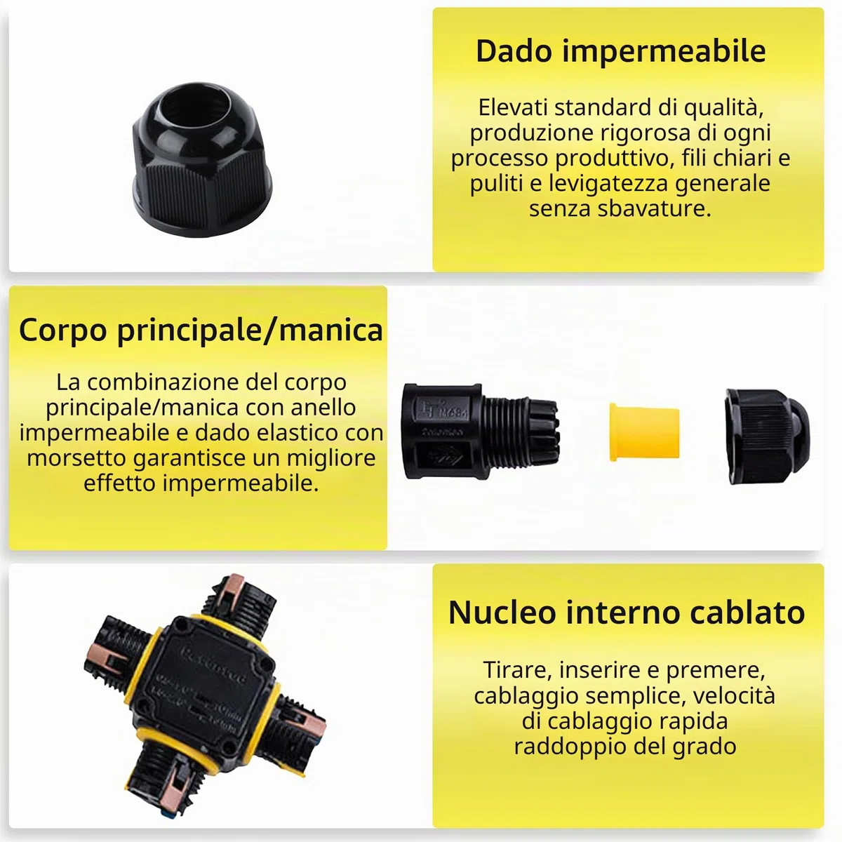 HOSPAOP - Connettore per cavi a 3 poli, IP68, presa di giunzione a 4 vie, per cavo di diametro 4-12 mm, scatola di giunzione per cavi per esterni, 2 pezzi, nero