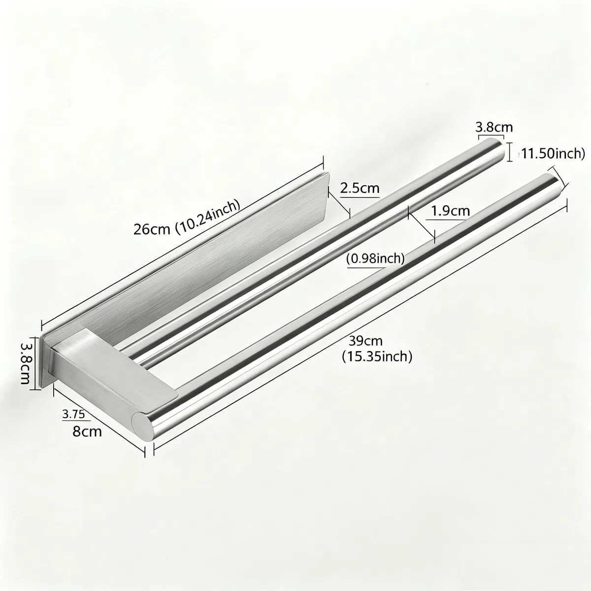 Porta Asciugamani bagno Adesivo Doppio senza Forare, Portasciugamani da Parete in Acciaio Inossidabile Accessori per Bagno e Cucina, Supporto Appendi Asciugamani 2 Bracci 39 cm (Argento)
