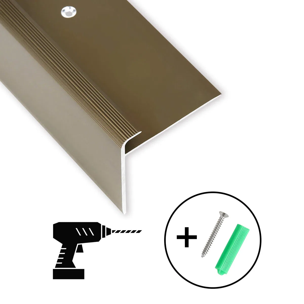 Profilo Paragradino Angolare in Alluminio Forma a F per Scale, Montaggio con Viti, Lunghezza 134 cm, Argento