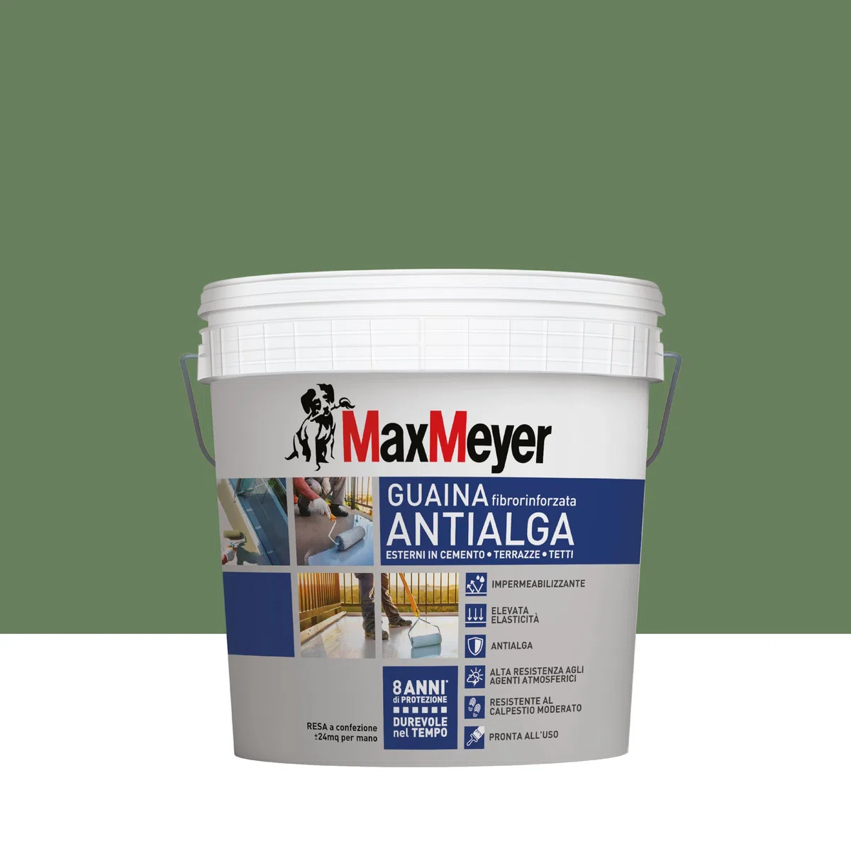 MAXMEYER Guaina Antialga Plus, Impermeabilizzante Liquido Fibrorinforzato per Esterni,Verde, 4 L