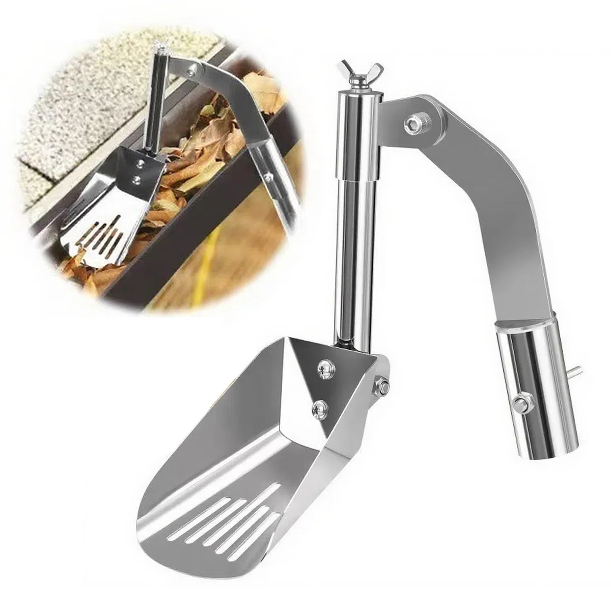 Paletta telescopica per grondaie, in acciaio inox, per rimuovere sporco e detriti, strumento per la pulizia del giardino per foglie, case a schiera, ville, fossati, 8 x 12 cm