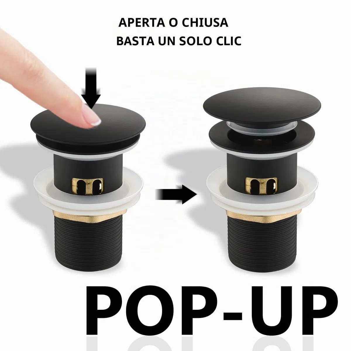 Piletta Universale Per Lavabo Bagno,Piletta Click Clack con Troppopieno, Pilett Pop Up Di Scarico Universale G1 1/4", per Lavello Con Gomma Ispessita, Nero