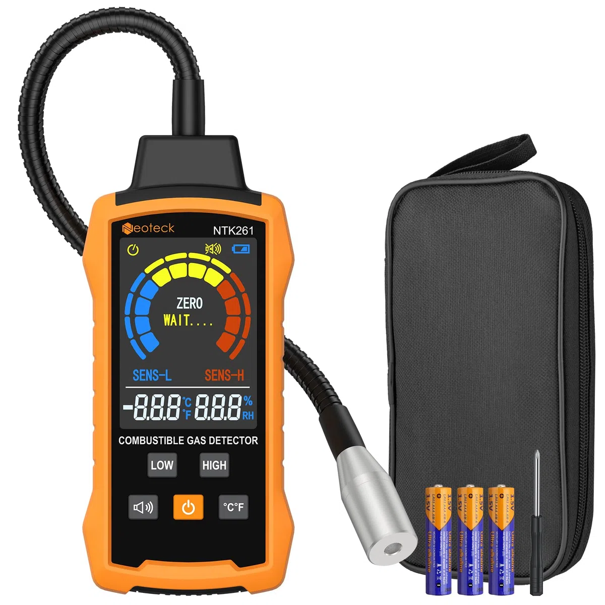 Neoteck Rivelatore di Gas Naturale con Collo d'oca da 12” Rivelatore di Gas Combustibile con Allarme Acustico e Visivo Test Metano Propano Benzina CO Gas Naturale per Gasdotto Stufa a Gas e RV