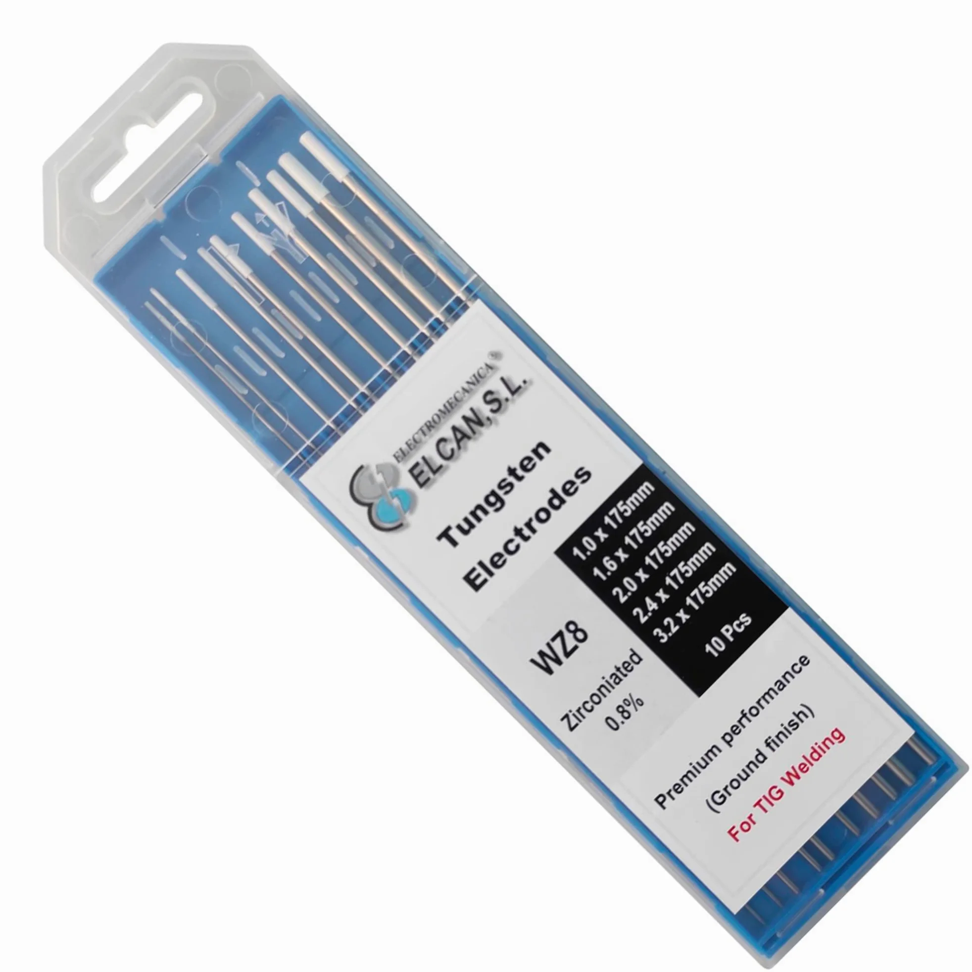 ELCAN Tungsteno Saldatura TIG Zirconio 0,8% Bianco AZ8 professionale, elettrodi per saldatura per torcia TIG 1.0 1.6 2.0 2.4 3.2 mm, 10 unità - Dimensioni: 1.0/1.6/2.0/2.4/3.2 x 175 mm