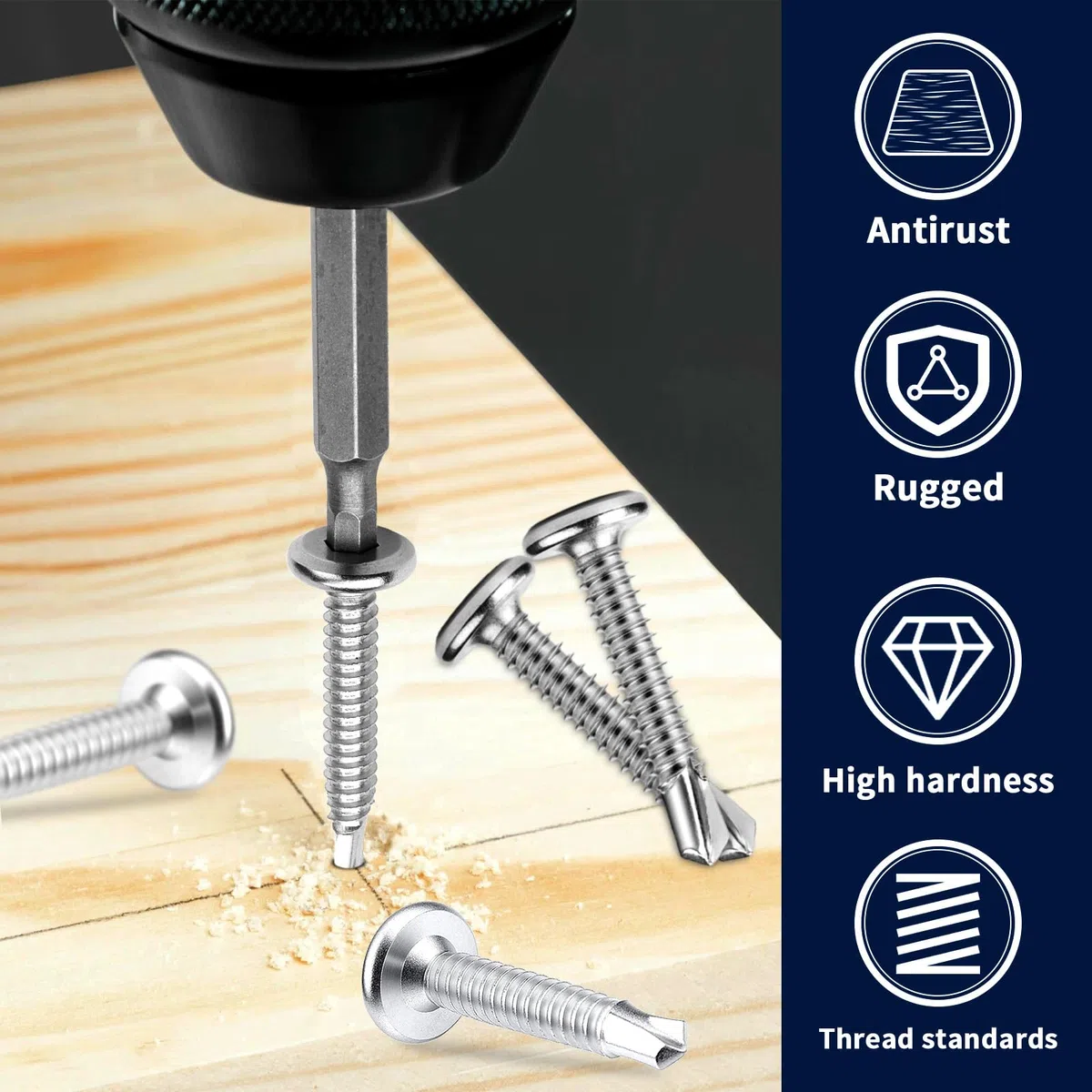100 viti autofilettanti in acciaio inox 410, 5,5 x 50 mm, viti per lamiera a testa piatta, viti a esagono incassato, viti perforanti in acciaio inox, con