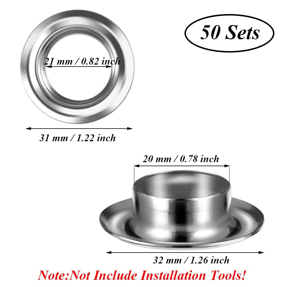 Lxntpss Kit di Occhielli, 50 Pezzi Occhielli Grommet Rondelle Argento, 20mm, Basico
