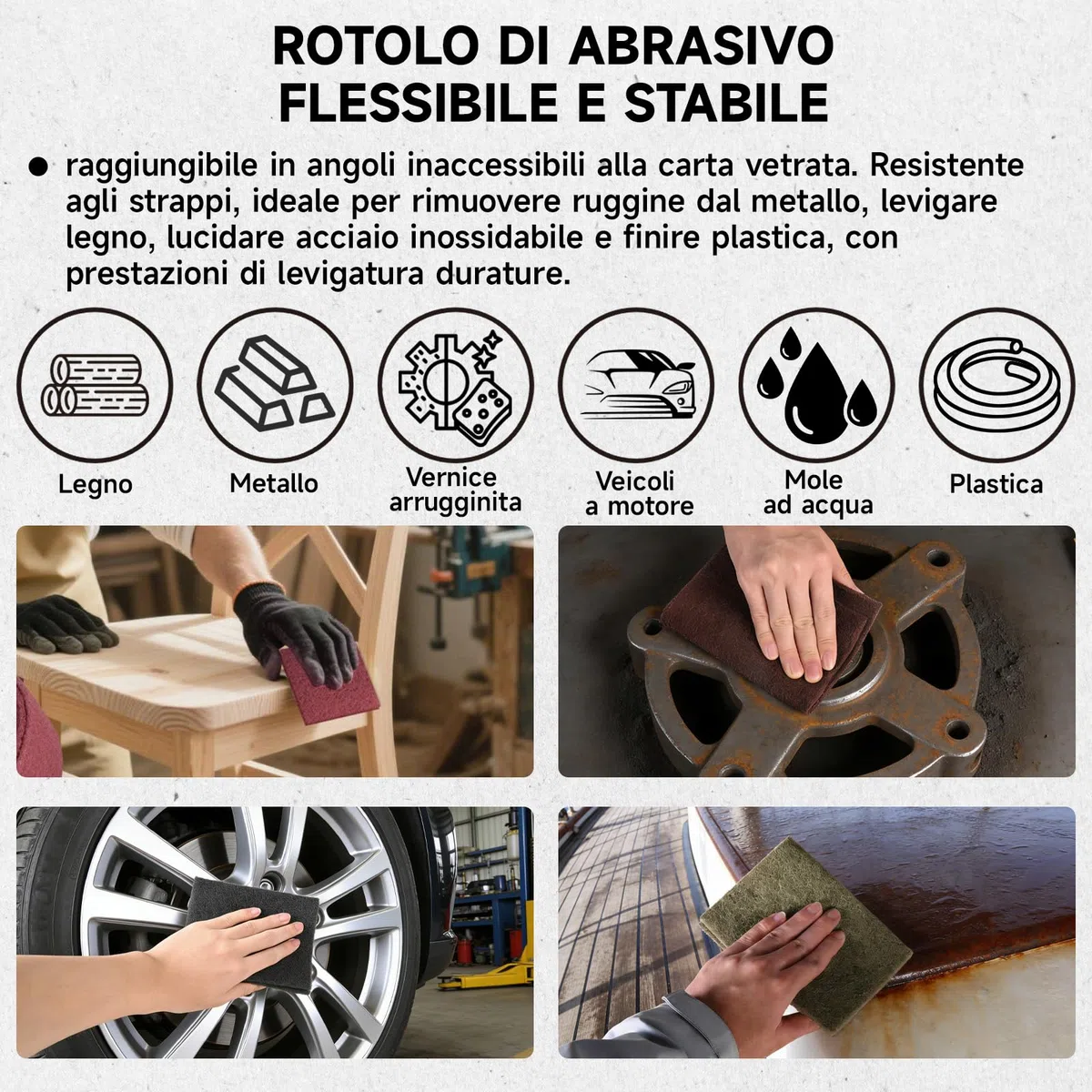 Rotolo Spugna Abrasiva 5 m x 95 mm Panno Tessuto Non Tessuto Abrasivo Grana 800, per legno Metallo Acciaio inox e molto altro ancora