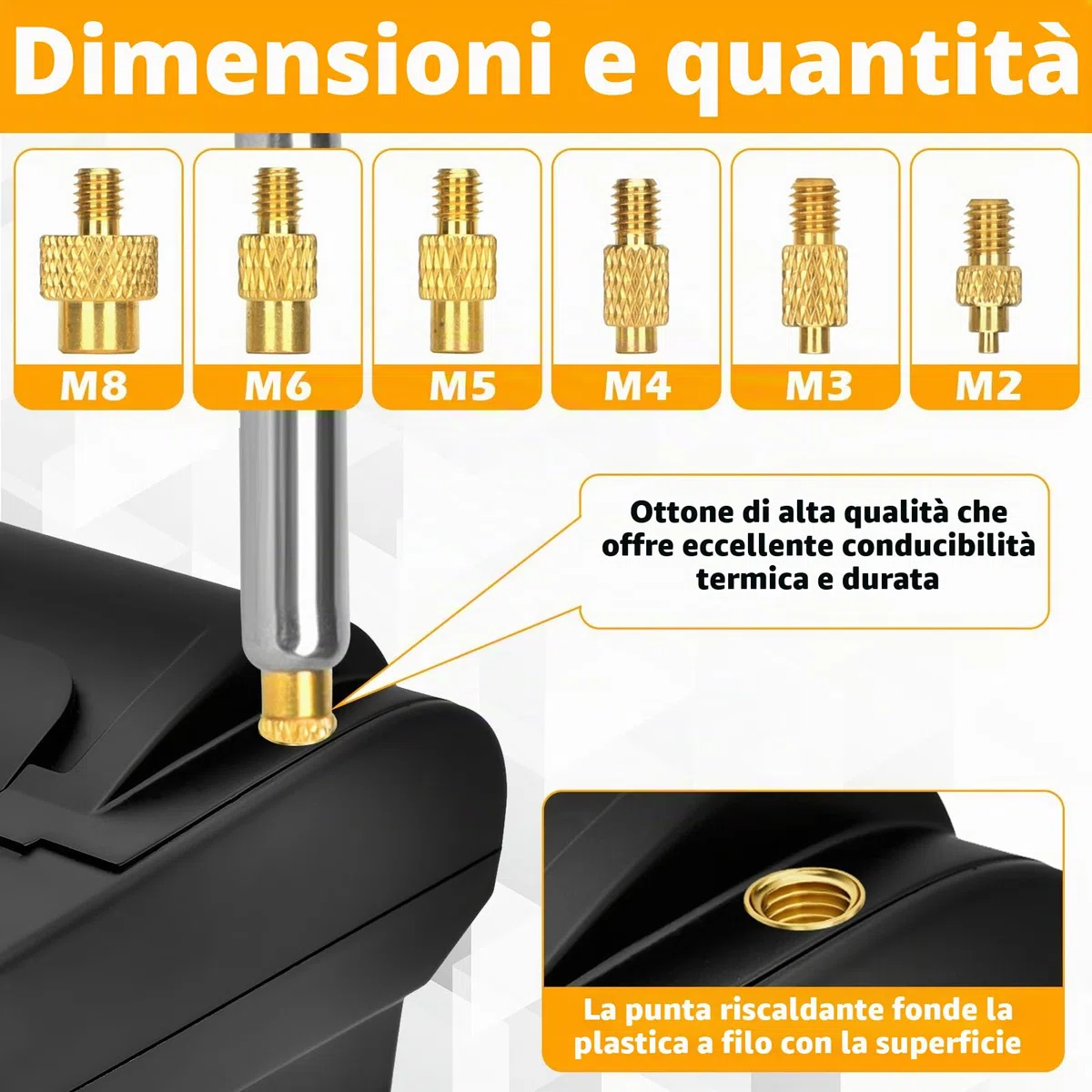 357 Pezzi Inserti Filettati Stampa 3D, 900W Temperatura Regolabile Saldatore a Stagno Digitale, 350 Pezzi Inserto Filettato M2/M3/M4/M5/M6/M8 con 6 Punte Saldatura per Plastica