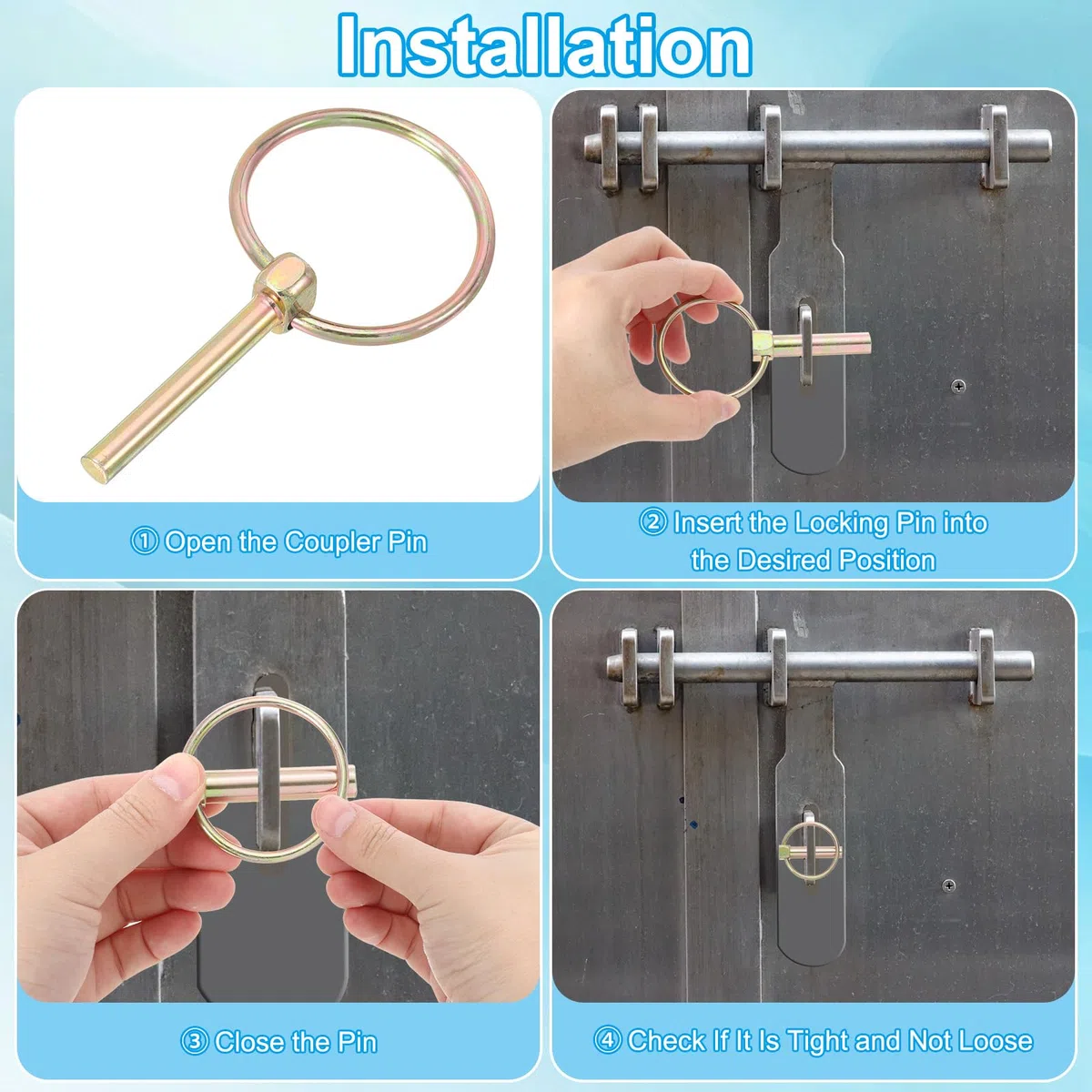 PATIKIL Perno Bloccaggio 5/16 x 2.76", 4Pz Kit Assortimento Perni Bloccaggio per Albero Perni Hardware con Anello per Carrelli Rimorchi Trattori Agricoli (8x70mm)
