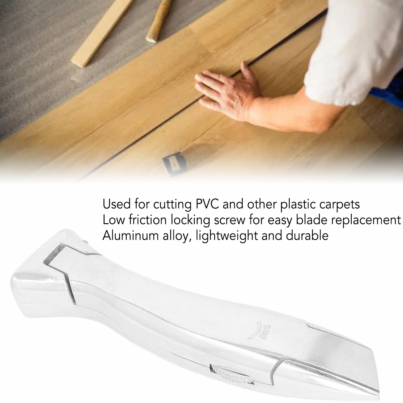 Coltello da Taglio per Pavimenti in Plastica PVC con Vite di Bloccaggio, Lega di Alluminio, Custodia per Lama - Adatto per Lame Standard, Concave e a Uncino