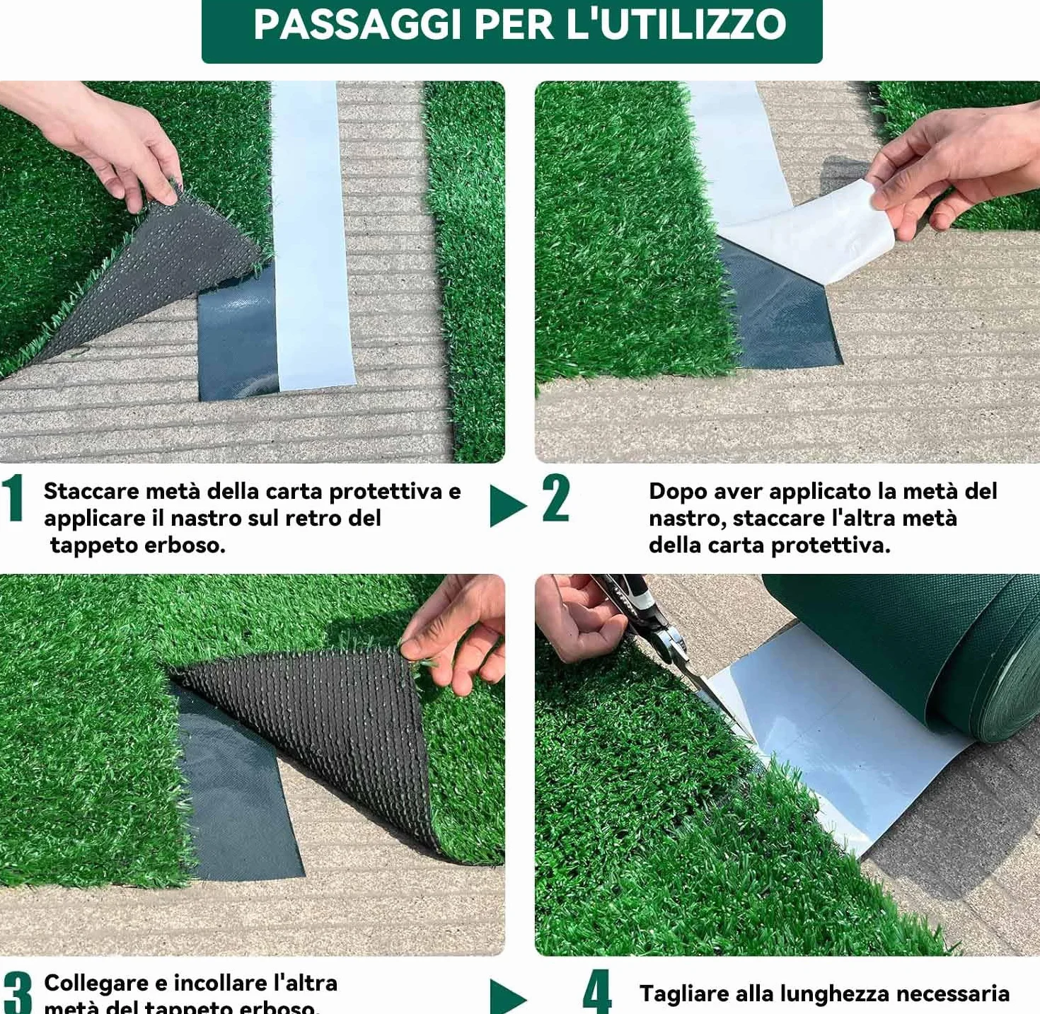 Nastro di Giunzione per Erba Artificiale, 15cm X 10m Nastro per Erba Nastro Autoadesivo per Cuciture per Prati per Collegare 2Pz di Moquette in Erba Finta