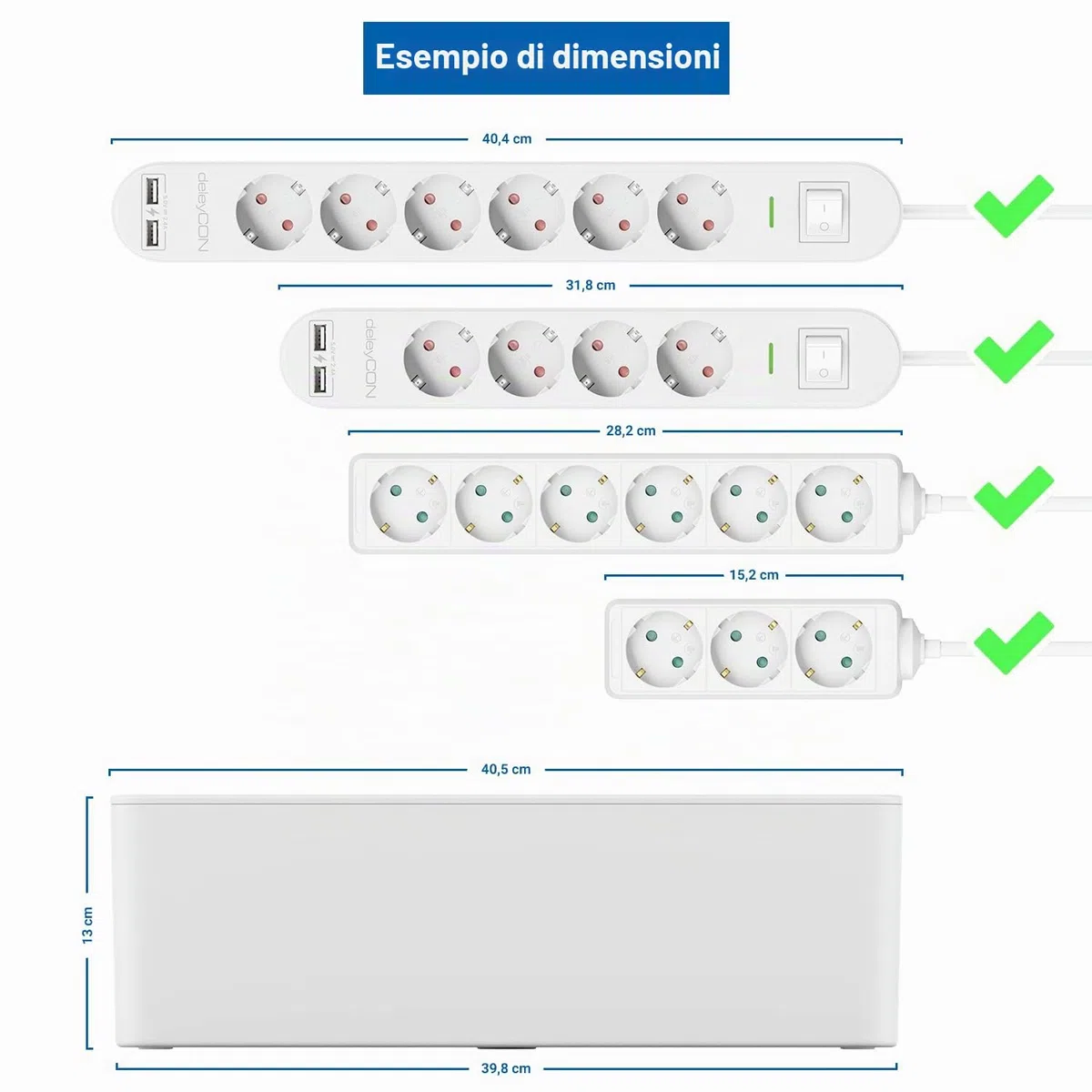deleyCON Gestione Cavi Box Cavo Organizer Box Casetta Cavi 40,5cm x 15,3cm x 13cm Plastica Robusta 2 Guide Laterali per Cavi Protezione e Sicurezza Bianco
