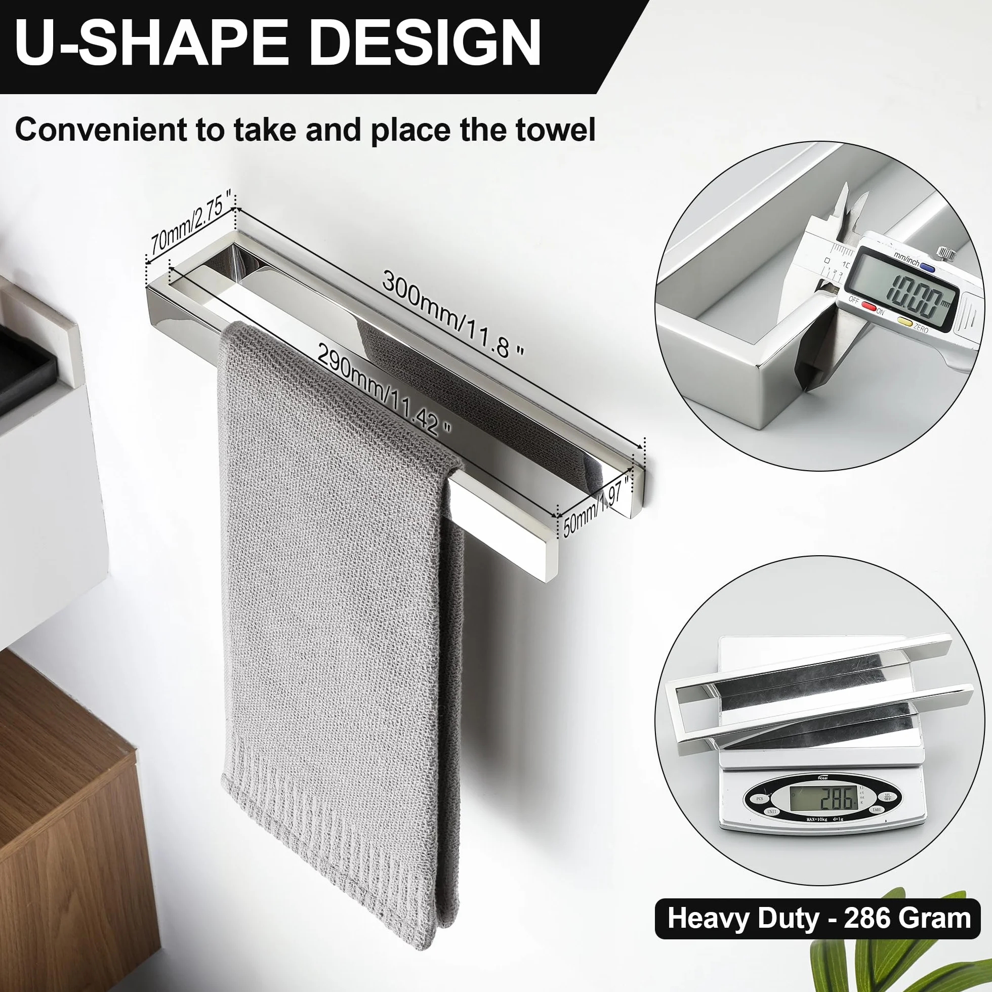 SAYAYO Porta Asciugamani Autoadesivo Porta Asciugamano Bagno Cromo Lucido, Porta Asciugamani Bidet 30CM, Anello Porta salviette Acciaio Inossidabile SUS304 per Bagno e Cucina, Senza Foratura