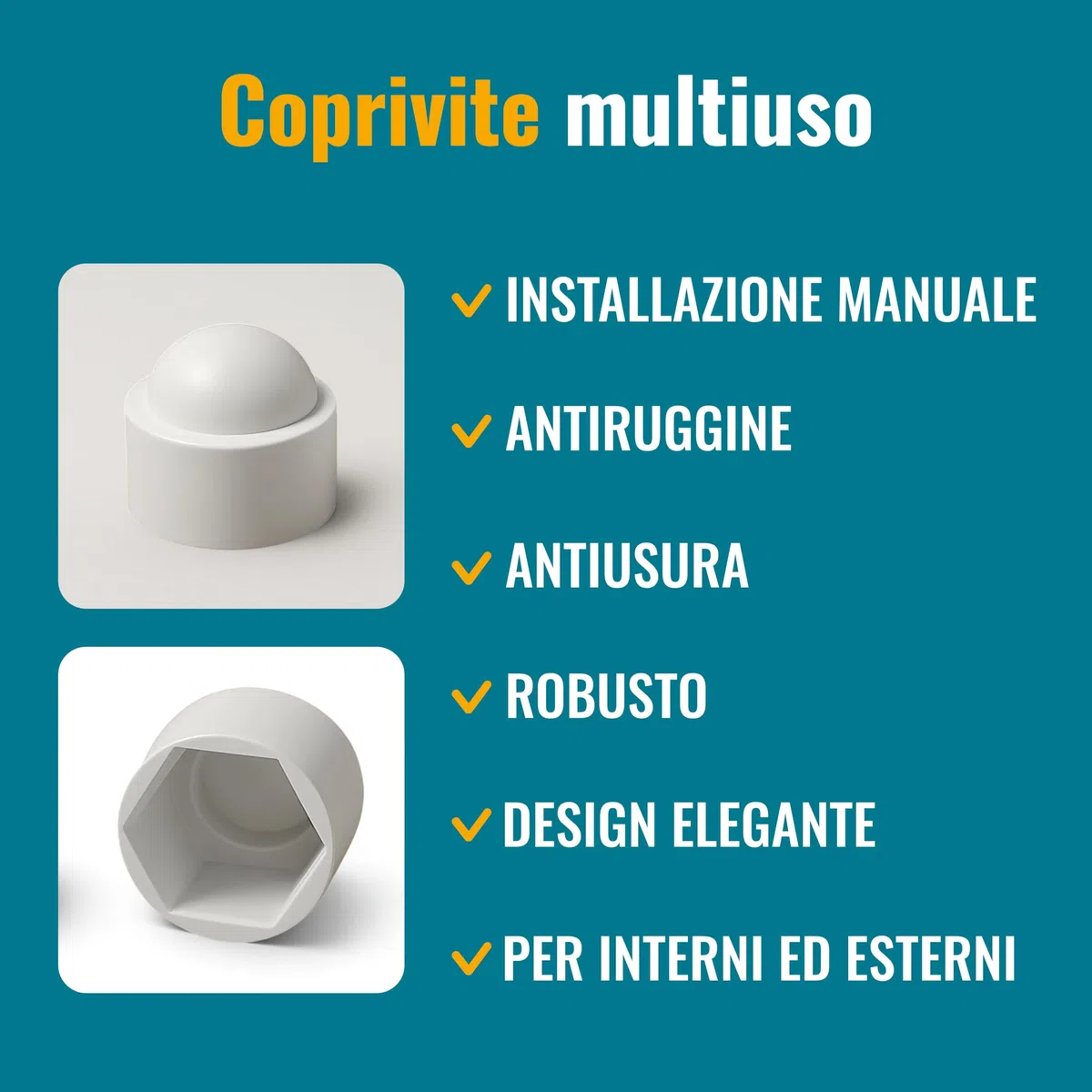 Ajile - 100 pezzi - Cappucci copri-dado M6, chiave di 10 mm, plastica Bianca - FAH210-L